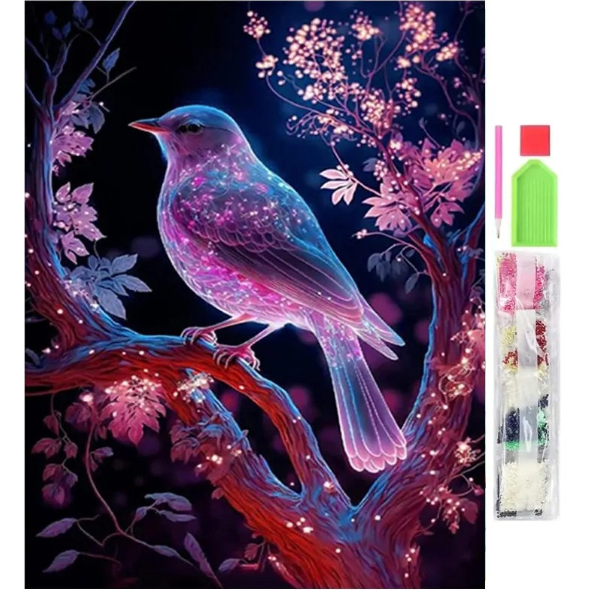 LA CUTE Malen nach Zahlen 5d Diamant Mosaik Stickerei 5D Vogel 30x40cm. (DIY Diamant-Malerei Set für kreative Bastelprojekte., Enthält Leinwand, Diamanten, Applikator, Aufbewahrungsbehälter), selbstklebende Leinwand, verschiedene Diamantgrößen und -farben
