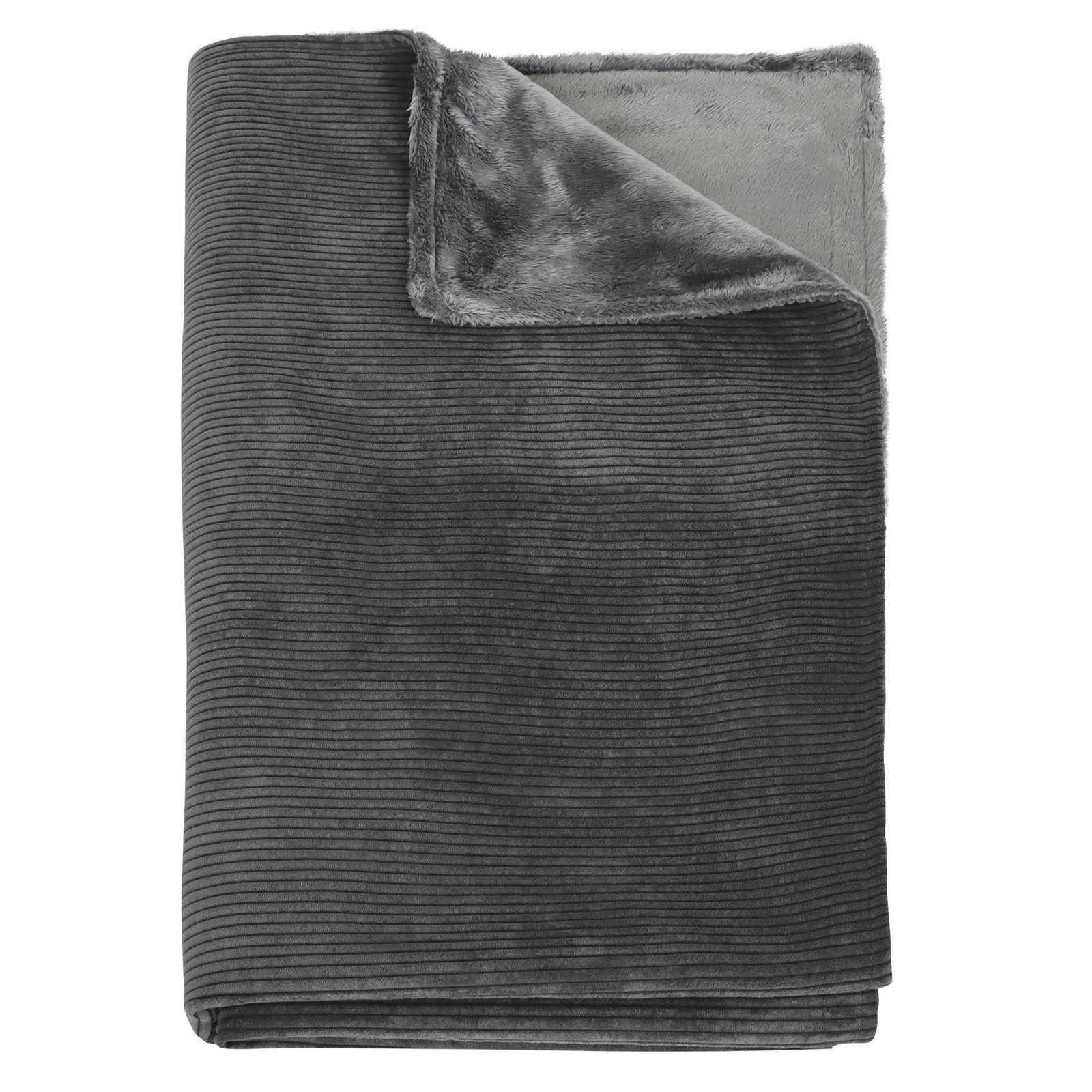 Wohndecke Ella, Herlag, Kord-Fleece-Kombination, Waschbar, ca. 150x130cm, Anthrazit