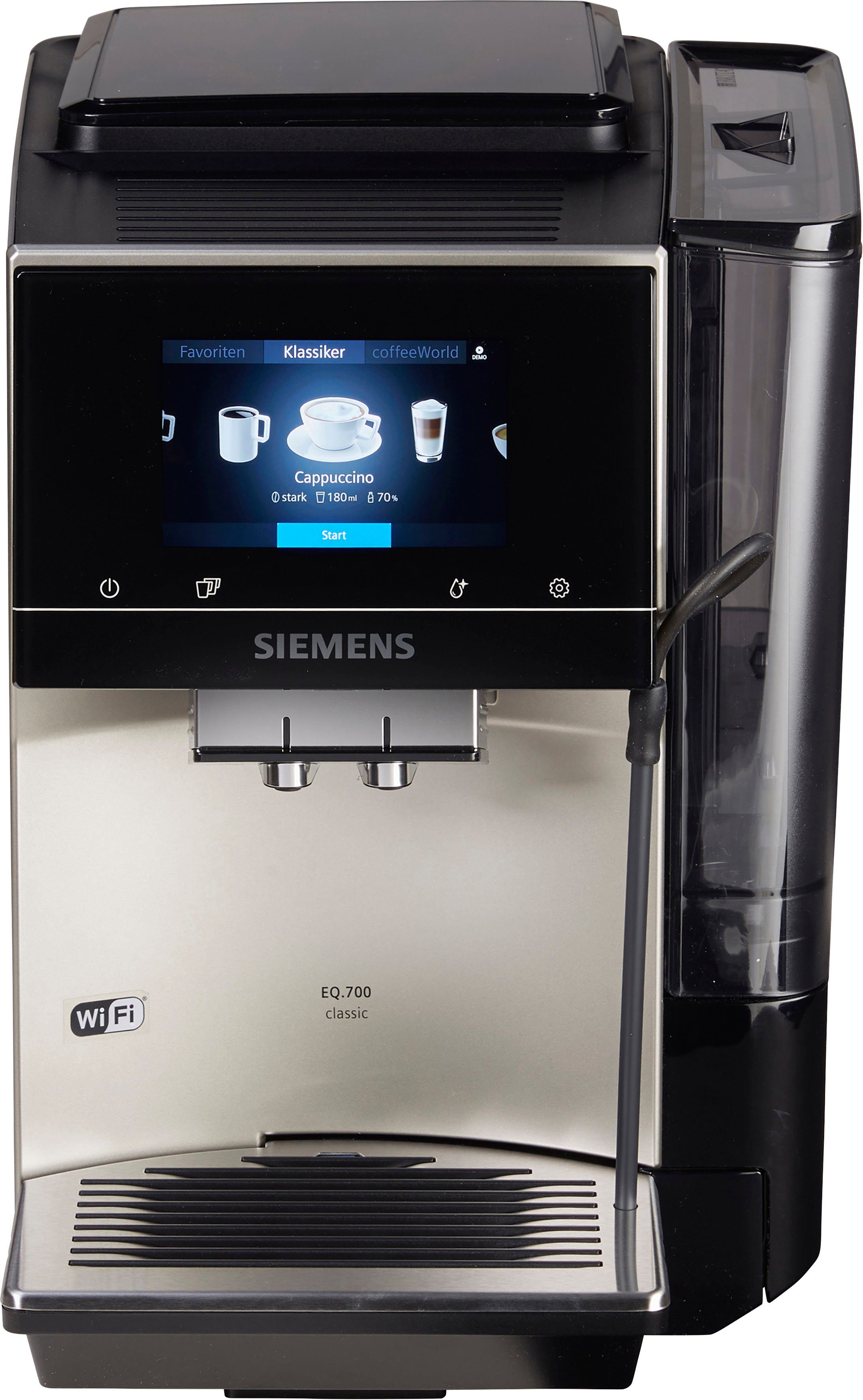 Kaffeevollautomat metallic 10 Inox silber Milchsystem-Reinigung SIEMENS Full-Touch-Display, TP705D47, EQ.700 Profile bis speicherbar,