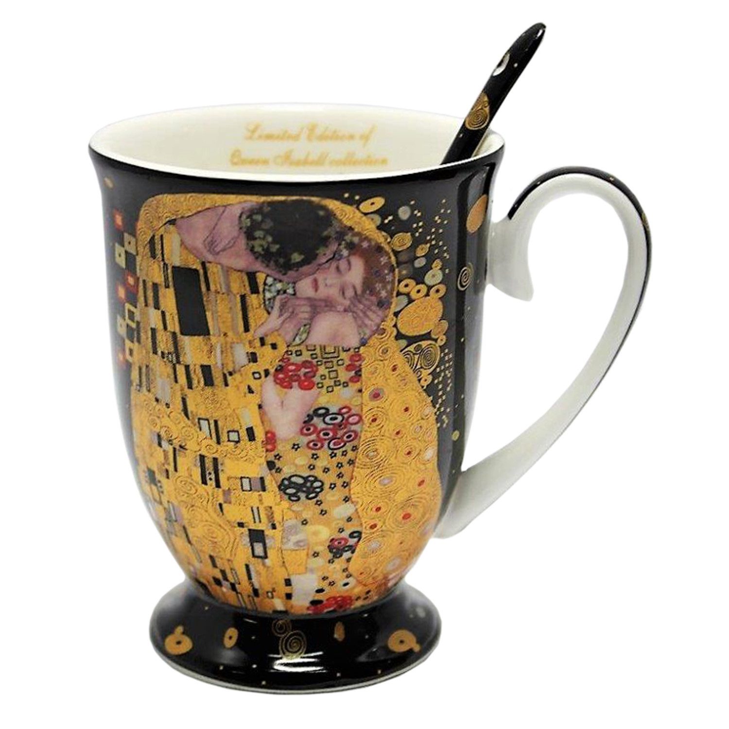 Queen Isabell Becher Porzellanbecher mit Löffel Klimt Der Kuss 300ml, Porzellan, Fassungsvermögen des Bechers: 300 ml