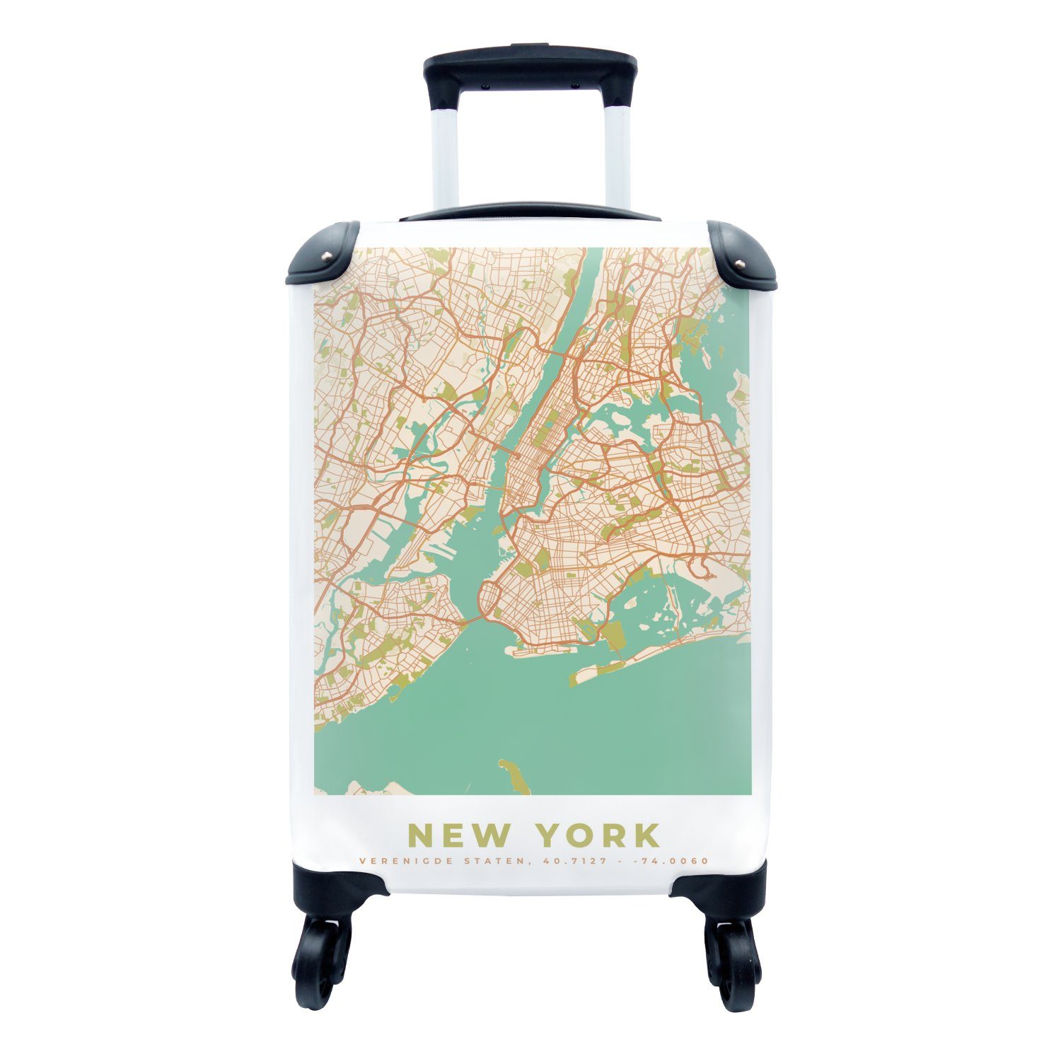 MuchoWow Handgepäckkoffer New York - Stadtplan - Vintage - Karte, 4 Rollen, Reisetasche mit rollen, Handgepäck für Ferien, Trolley, Reisekoffer