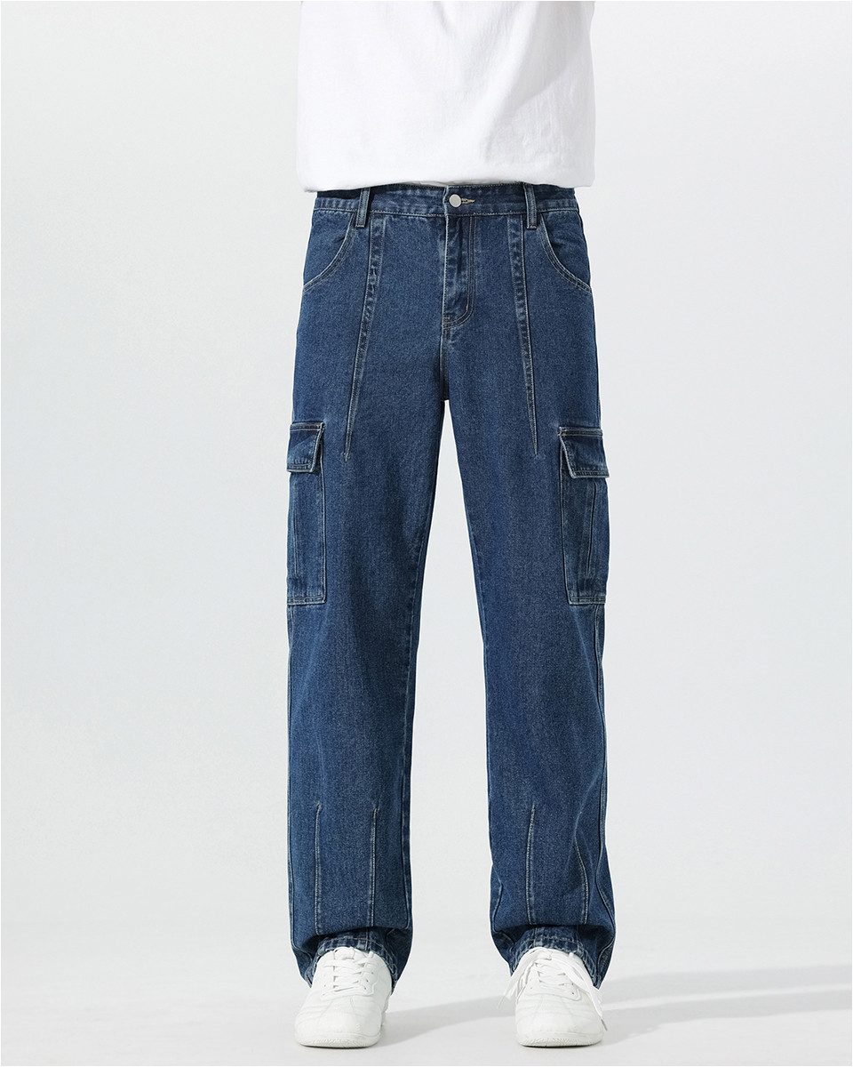 YOUTHUP Cargojeans Herren Einfarbige Freizeitjeans mit Mehrtaschen-Design Freizeithose