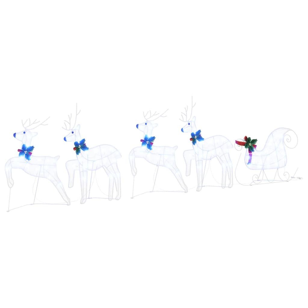vidaXL Weihnachtsszene, LED Rentiere 5 pcs Weiß Stoff