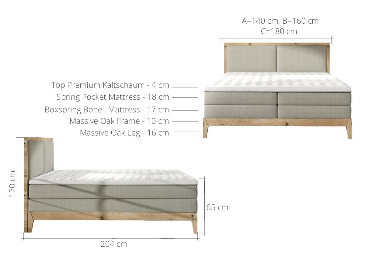 mit grau, Boxspringbett 180 Dreams x Sofa 200 Matratzen cm, Webstoff, Lille, mit Topper,