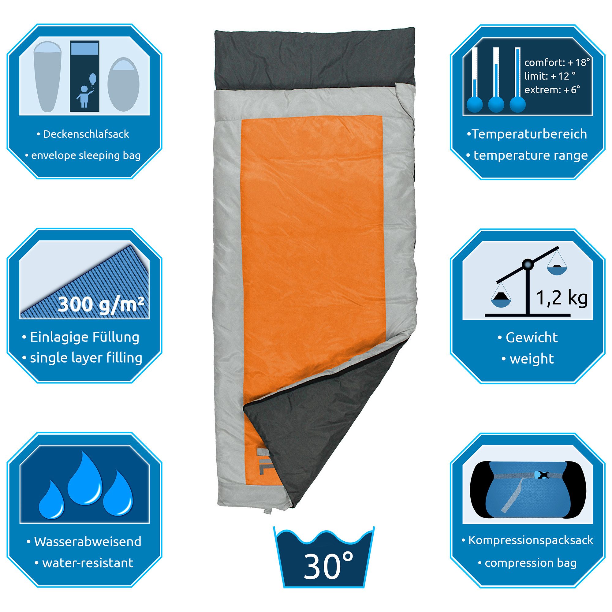 FRIDANI Deckenschlafsack Kinderschlafsack QO 170x70 Deckenschlafsack Orange warm waschbar