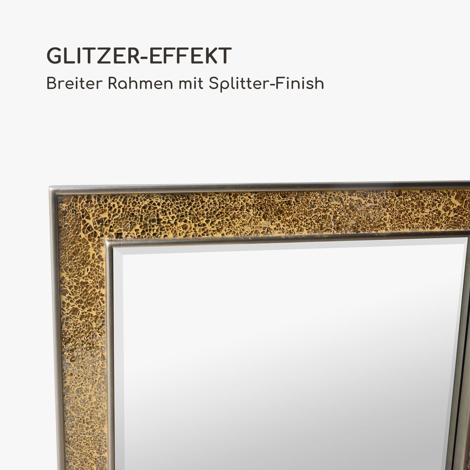 Wandspiegel x Echtholz Gold mit cm | Watford Spiegel Gold Mosaikeffekt Glasfliesen 90 Casa Chic 60