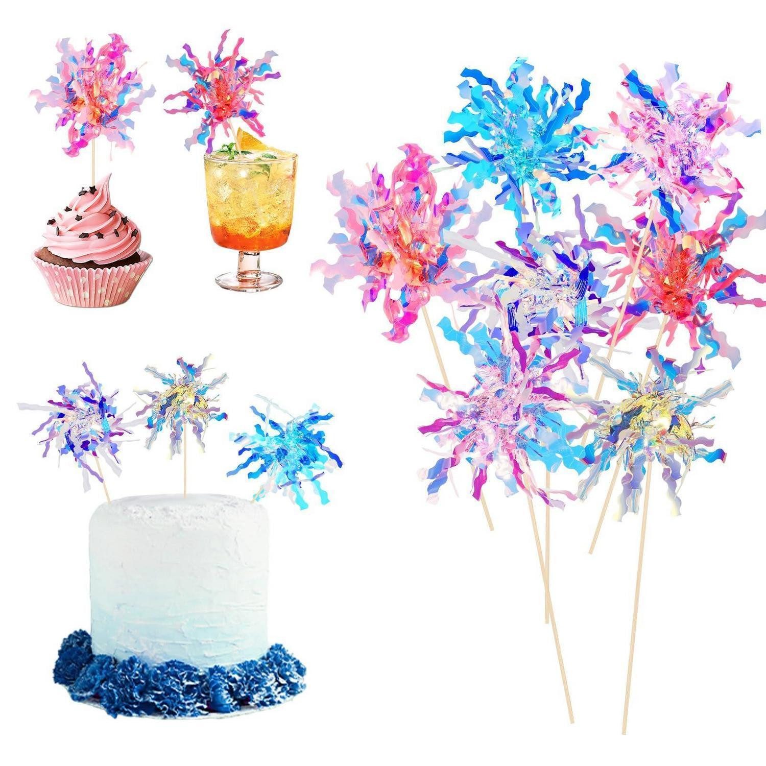 LuxusKollektion Partyspieße Tortendeko Feuerwerk 30 Stück Folie Glitzer Cupcake Topper 15 cm