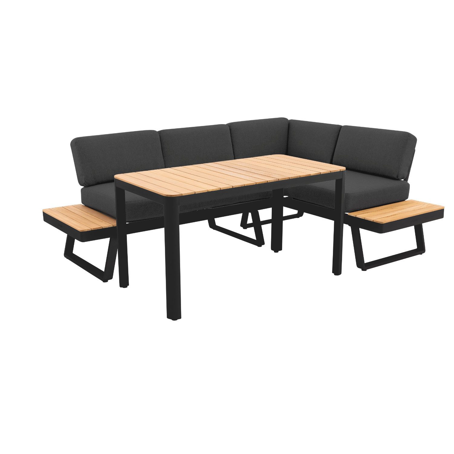 doppler® Gartenlounge-Set / Dininglounge "Expert Plus City Aversa", aus Aluminium und Teakholz, mit bequemer Polsterung, Ablageflächen