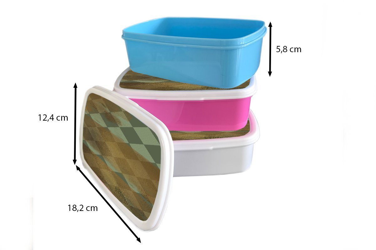 Brotbox Mädchen, Lunchbox - Grün (2-tlg), Muster Gold rosa - Erwachsene, - Kunststoff, Farbe, Brotdose Snackbox, MuchoWow für Kinder, Kunststoff