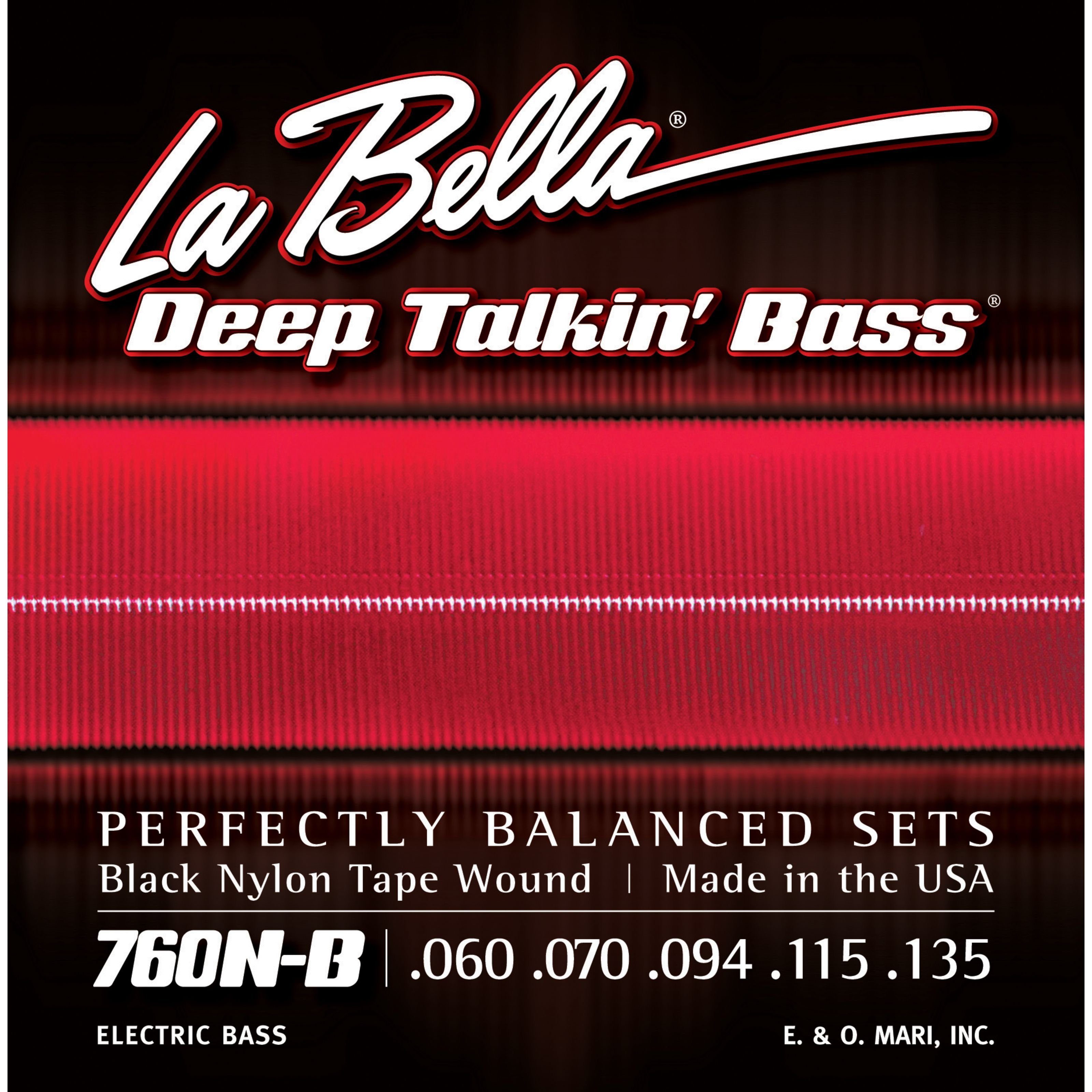 La Bella Saiten, (760N-B Black Nylon Bass Saiten 60-135), 760N-B Black Nylon Bass Saiten 60-135 - Saitensatz für 5-Saiter