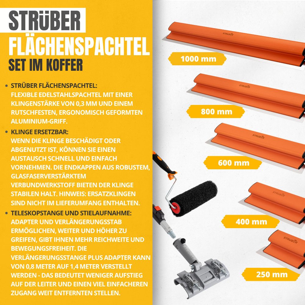 STRÜBER Flächenspachtel Flächenspachtel Set im Koffer – 9-tlg. SET Orange (1-St)