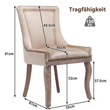 Flieks Esszimmerstuhl (2er Set, 2 St), Polsterstuhl Küchenstühle Wohnzimmerstuhl, Samt, Beinen aus Massivholz