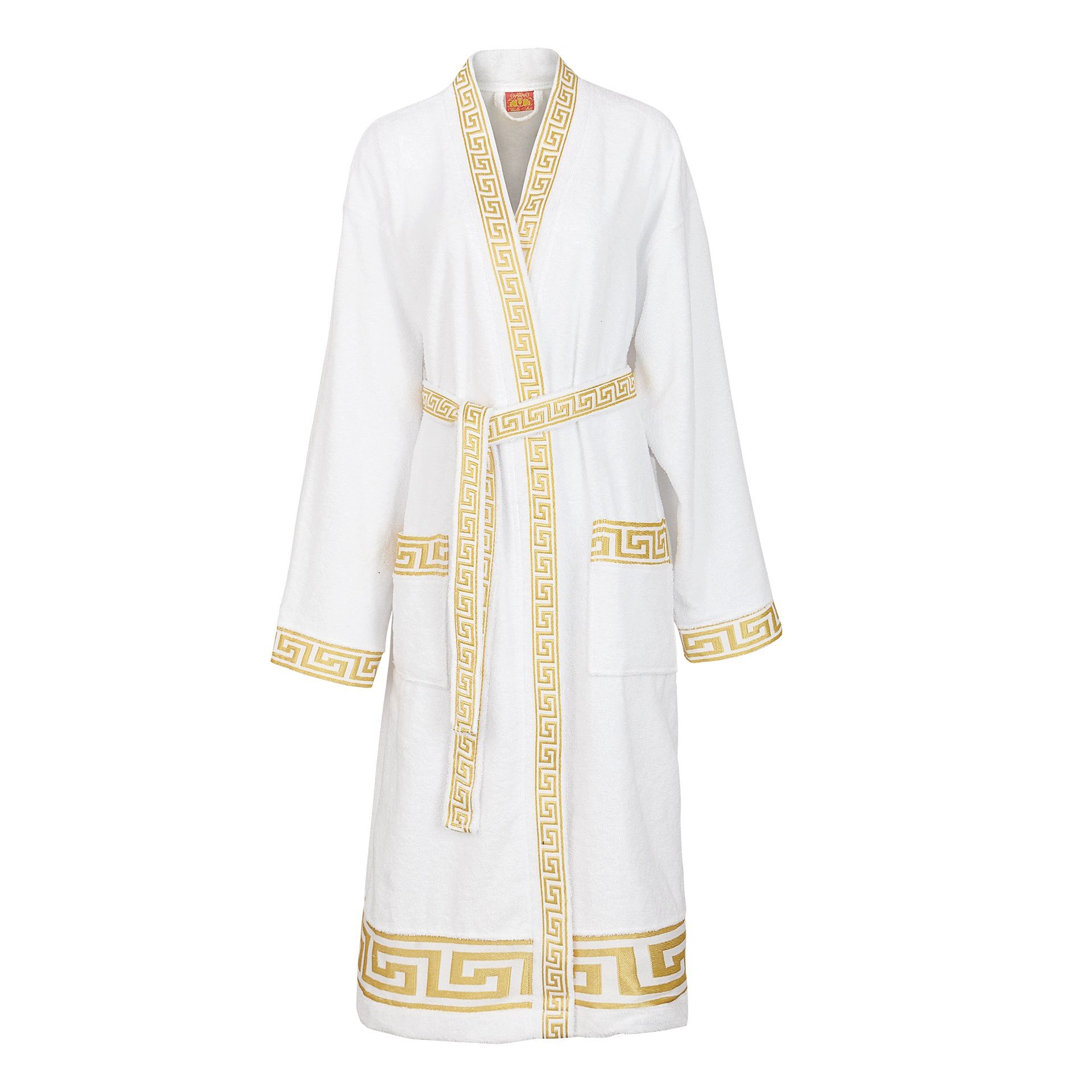 Belle Arti Bademantel Bademantel Damen Herren Mäander schwarz weiss gold - 100% Baumwolle
