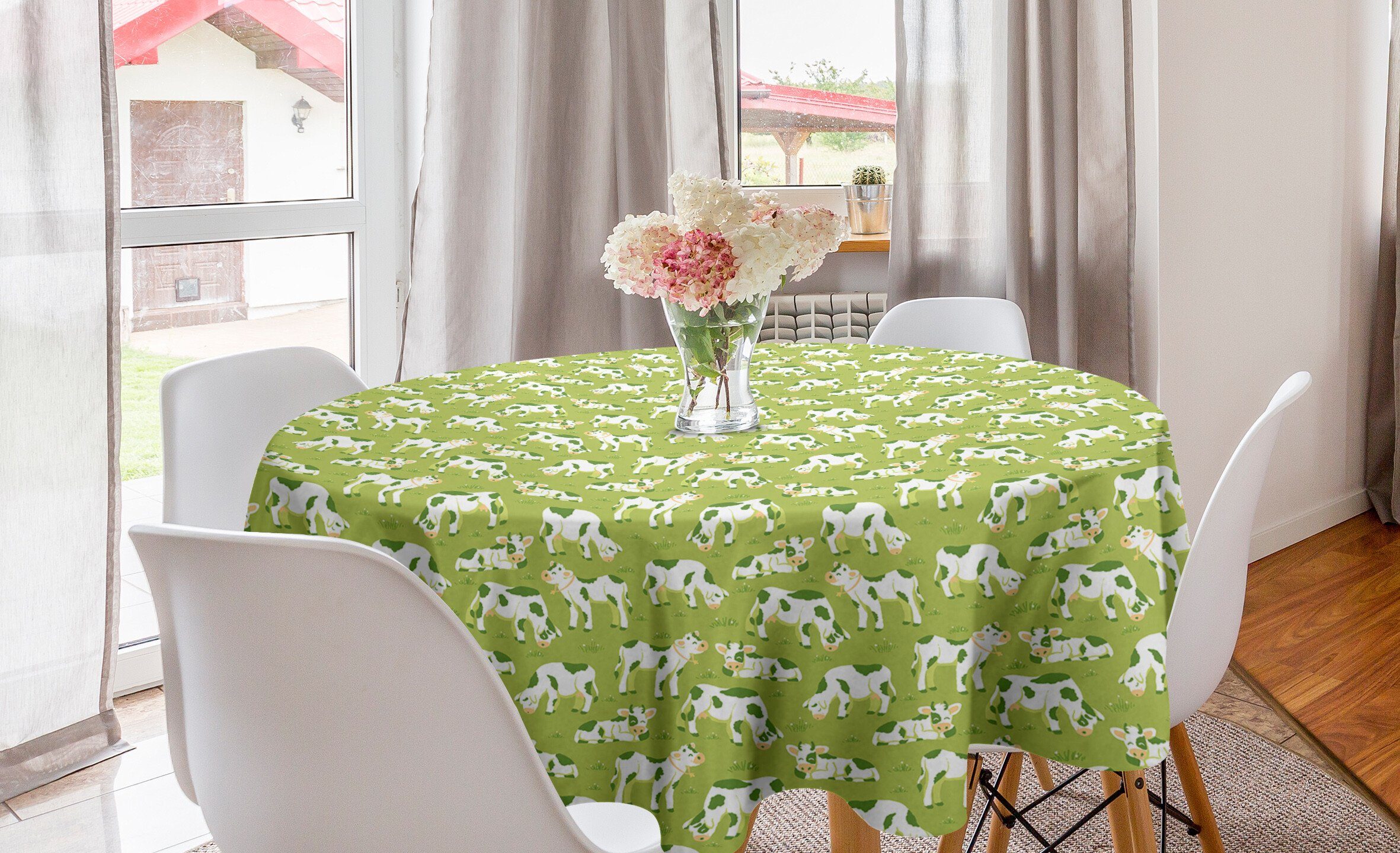 Abakuhaus Tischdecke Kreis Tischdecke Abdeckung für Esszimmer Küche Dekoration, Das Vieh Bovines auf der grünen Wiese