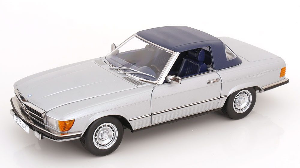 KK Scale Modellauto Mercedes 450 SL R107 Cabrio 1985 silber, Maßstab 1:12