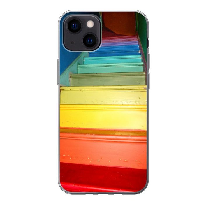 MuchoWow Handyhülle Treppe in den Farben des Regenbogens Handyhülle Apple iPhone 13 Mini Smartphone-Bumper Print Handy