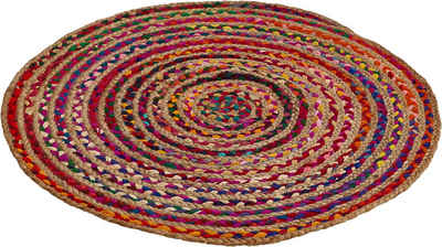 Teppich Ethno, Barbara Becker, rund, Höhe: 4 mm, Flachgewebe, handgeflochten, Ø 80 cm, aus Jute & recycelte Baumwolle
