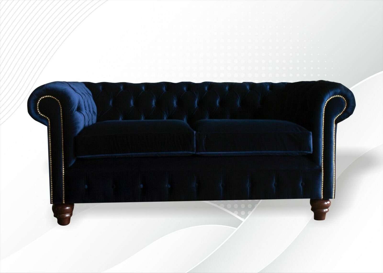 JVmoebel Chesterfield-Sofa, Chesterfield Blaue Wohnzimmer Modern Design Couchen Sofa Neu Samt Stoff Möbel