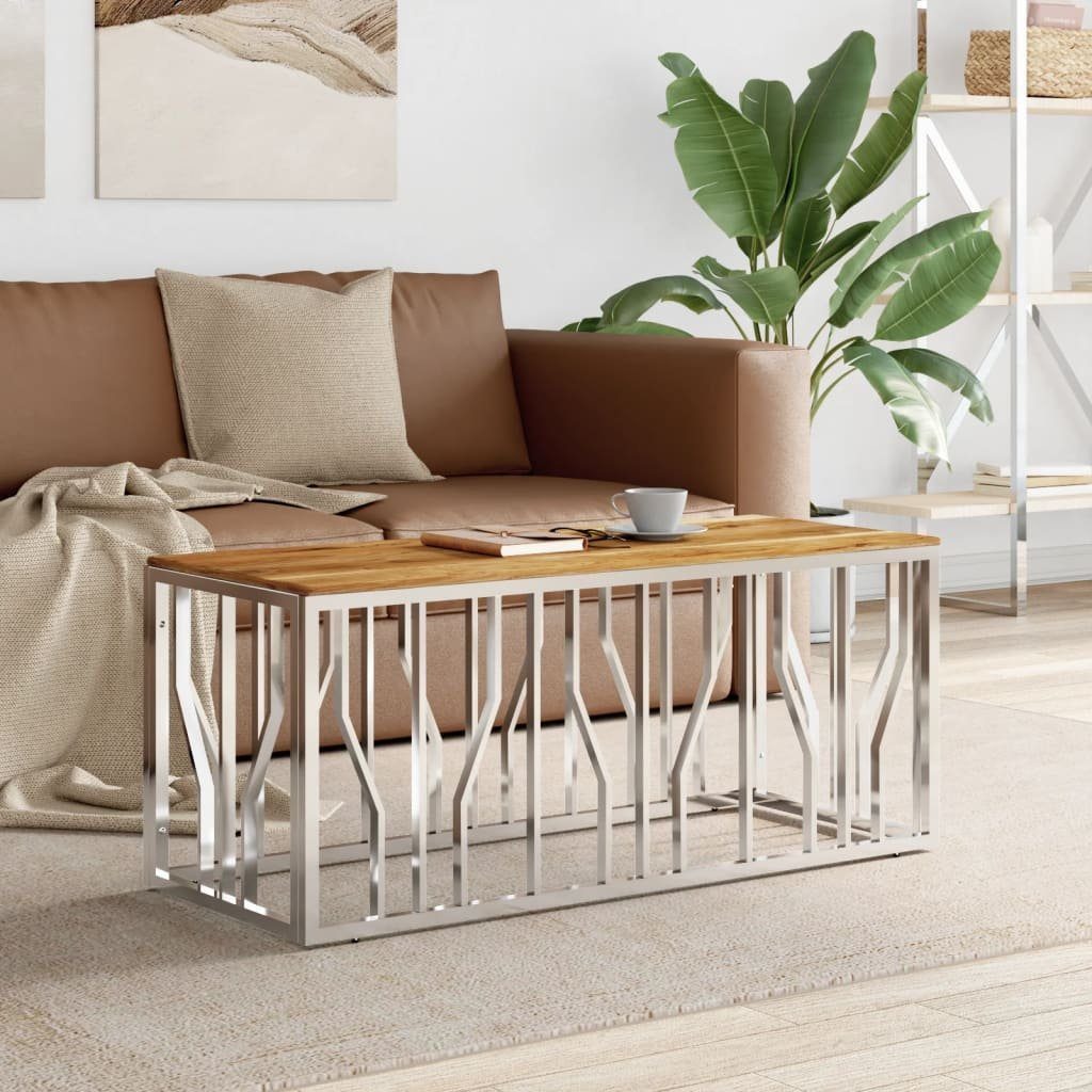 vidaXL Couchtisch Couchtisch Silbern Edelstahl und Massivholz (1-St)