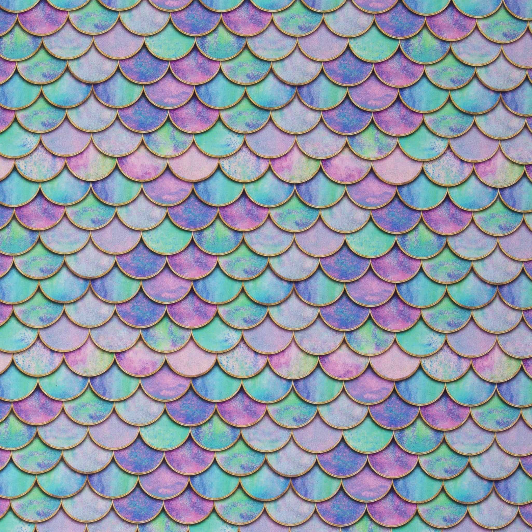 maDDma Stoff Swafing Baumwollstoff Mermaid Meterware Pastell Schuppen goldfarben