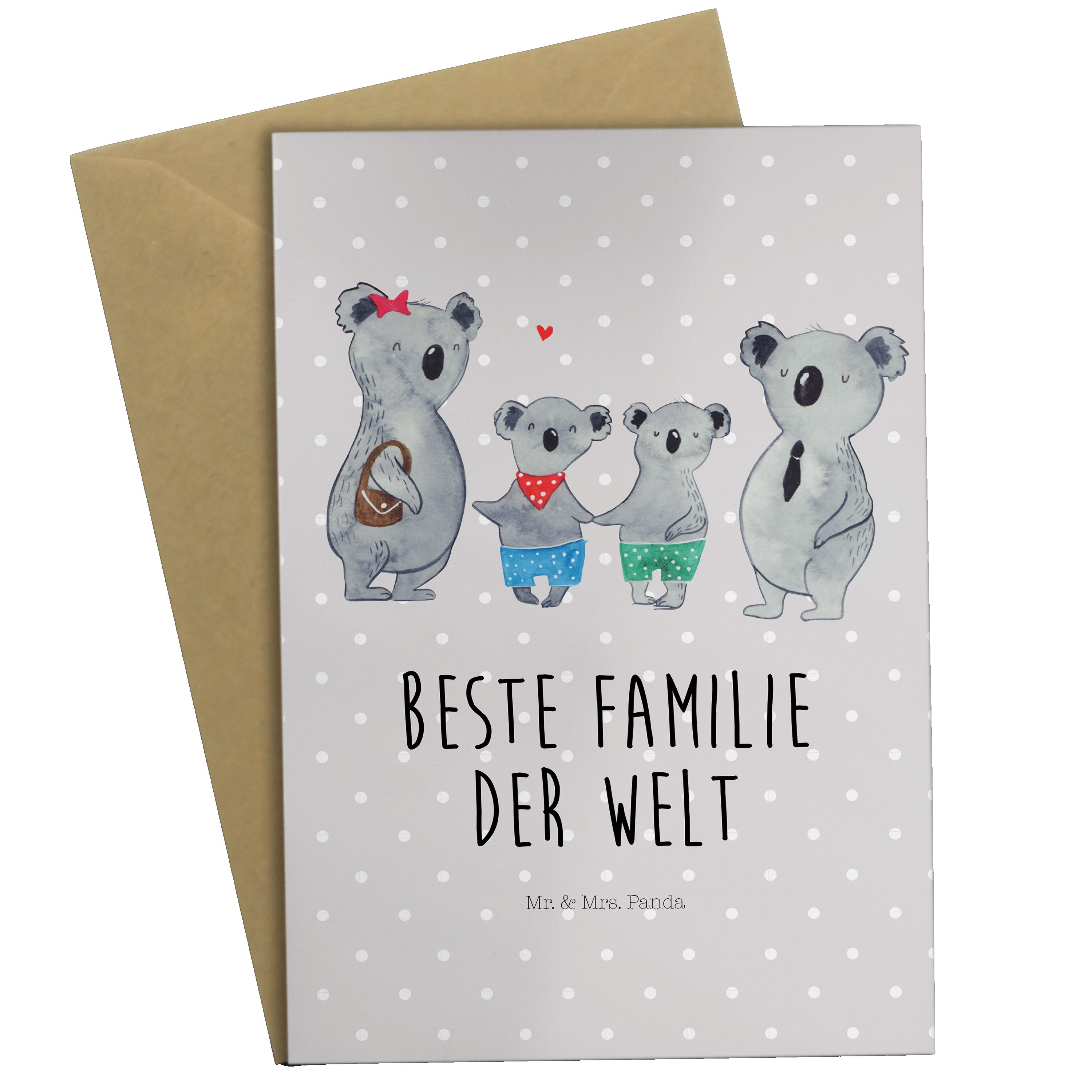 Mr. & Familie - Mrs. Grußkarte Pap Mama, zwei Koala Geschenk, Koalafamilie, Grau Pastell Panda 