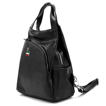 FLORENCE Cityrucksack Florence Rucksack Damen Echtleder (Cityrucksack), Damen Leder Cityrucksack, schwarz ca. 27cm