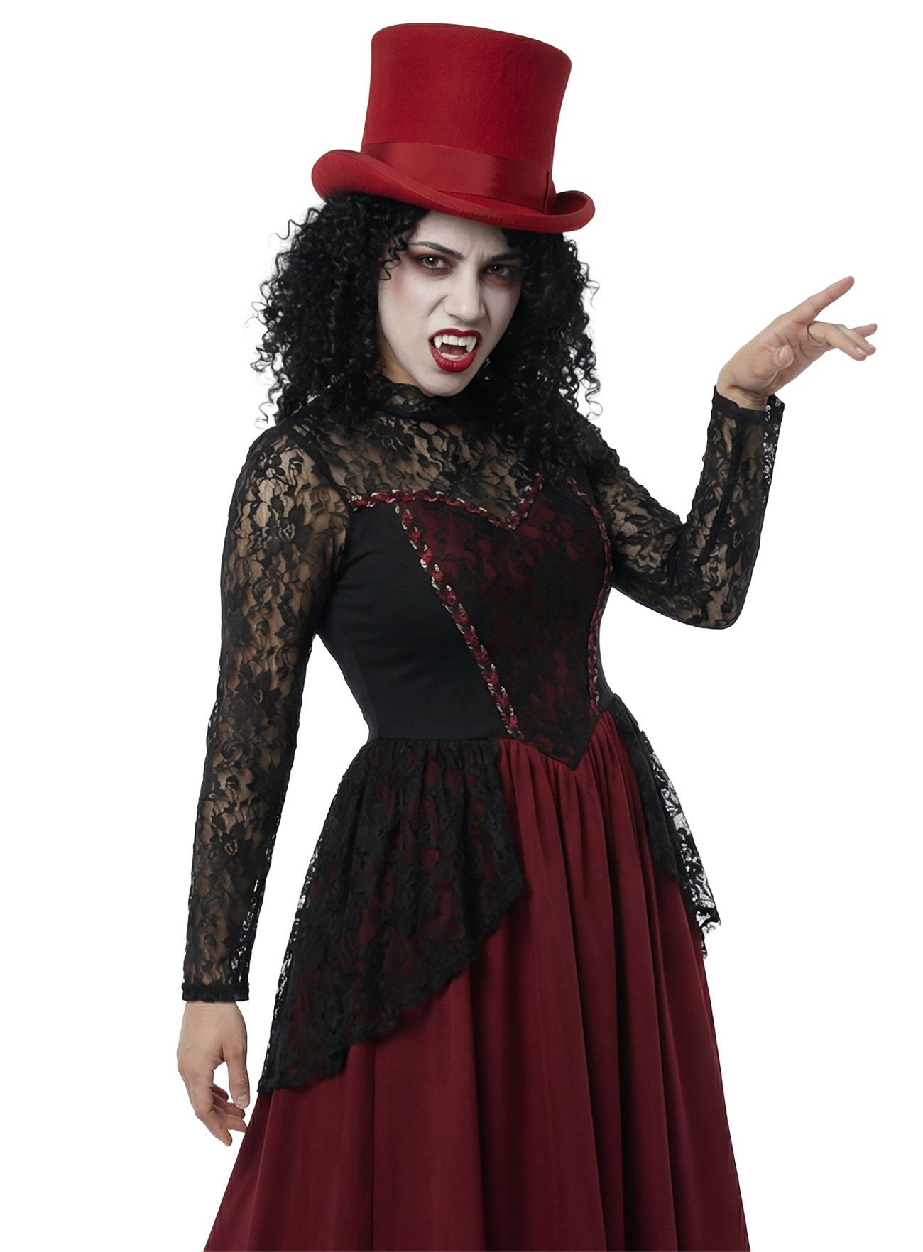 Metamorph Vampir-Kostüm Gothic Vampir Lady Kostüm - Halloween Kostüm Damen, Elegant und düster: bodenlanges Kleid mit floralem Spitzenoberteil