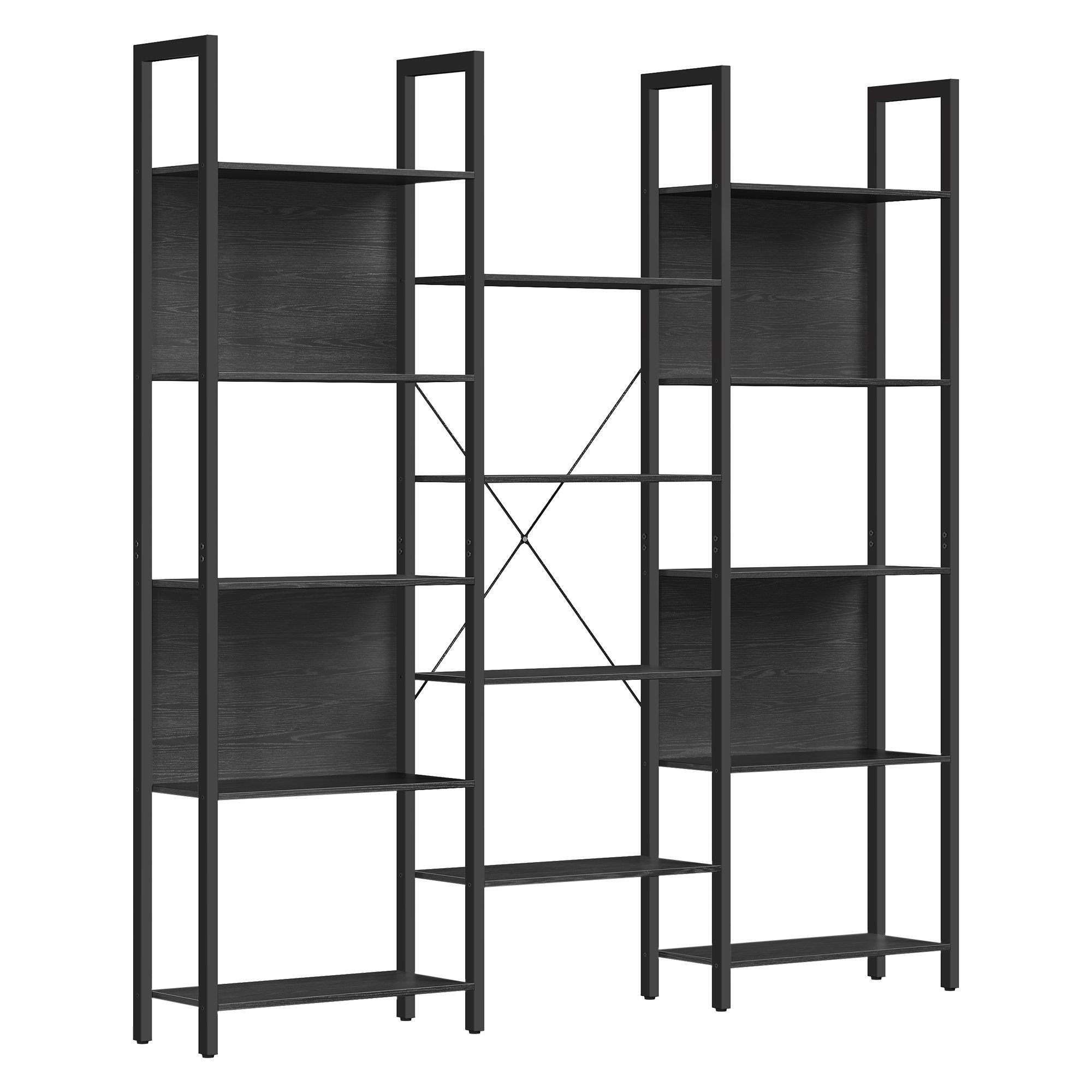 VASAGLE Bücherregal, mit 14 Ablagen, Regal mit Metallrahmen, für Wohnzimmer, Büro