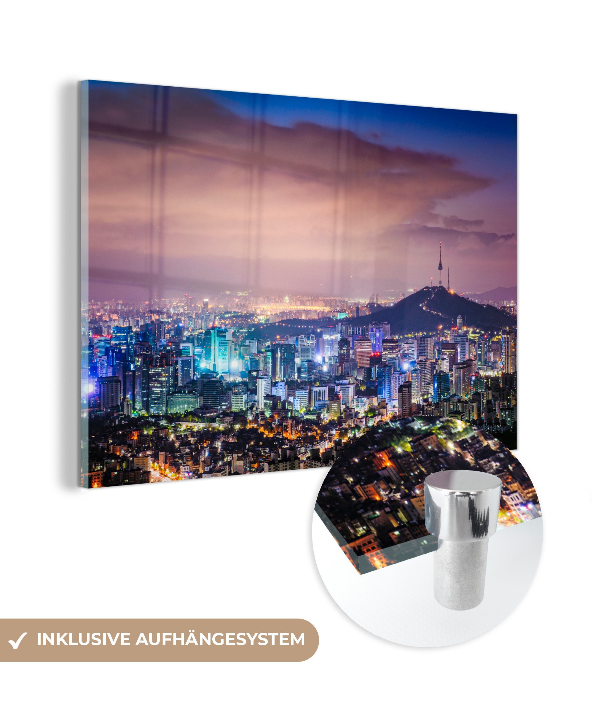 MuchoWow Acrylglasbild Skyline (1 Seoul Schlafzimmer Wohnzimmer St), & - Acrylglasbilder - Korea