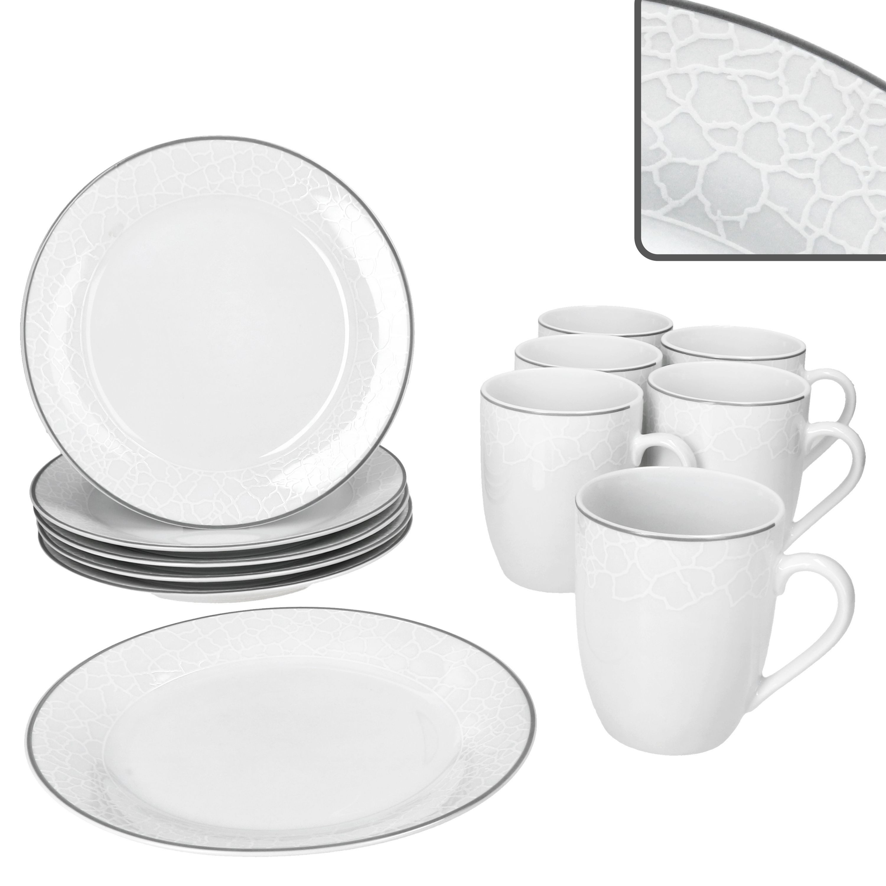 MamboCat Kaffeeservice MamboCat Venedig 12tlg Frühstücksset Porzellan Kuchentellern Bechern, Porzellan
