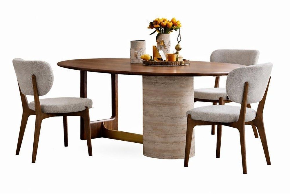 Essgruppe Esszimmer-Set im modernen Stil mit eleganten Holzrahmen in Beige