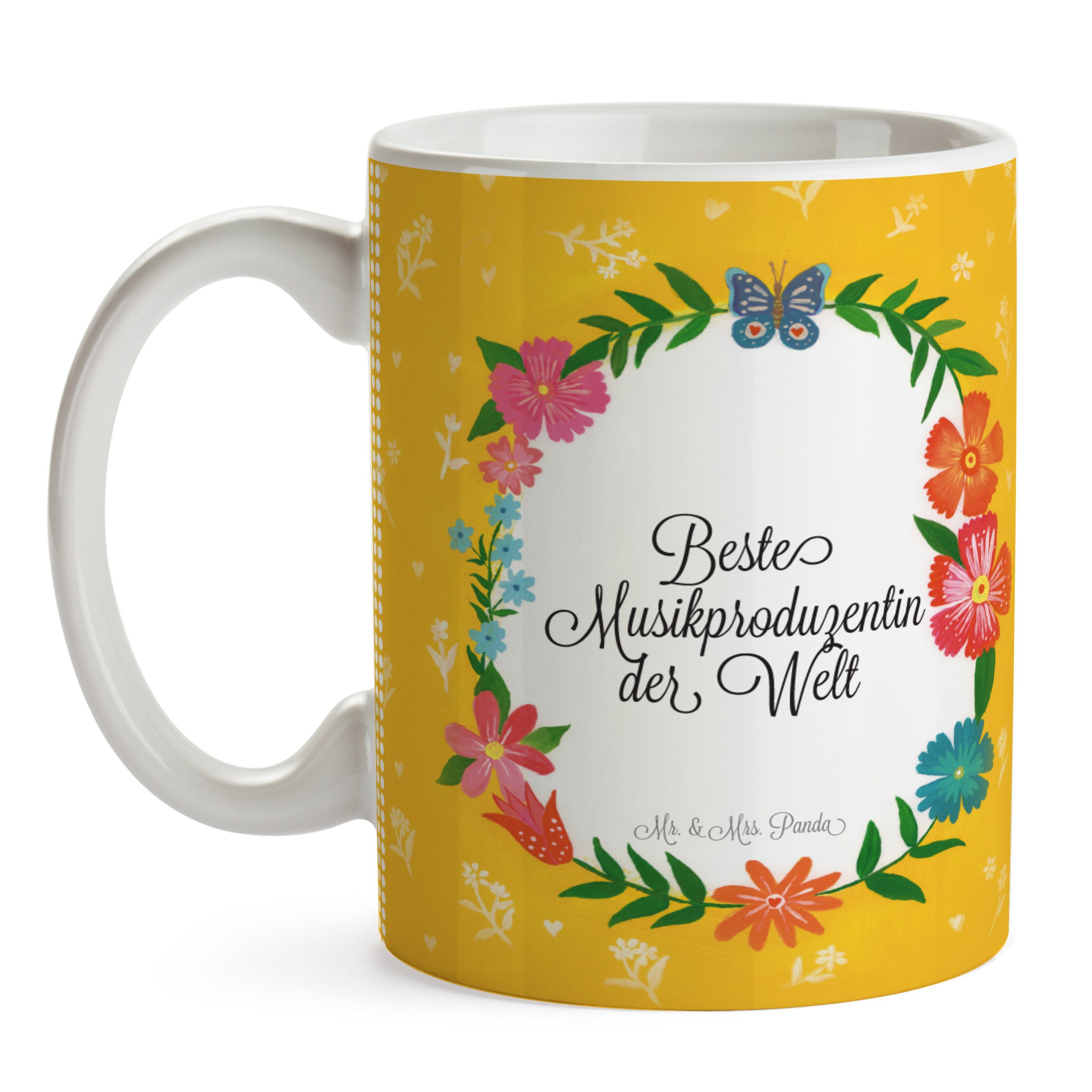 Mr. & Mrs. Panda Keramik Tasse, Geschenk, Tasse Geschenk Musikproduzentin Kaffeetasse, - Beruf, Bech