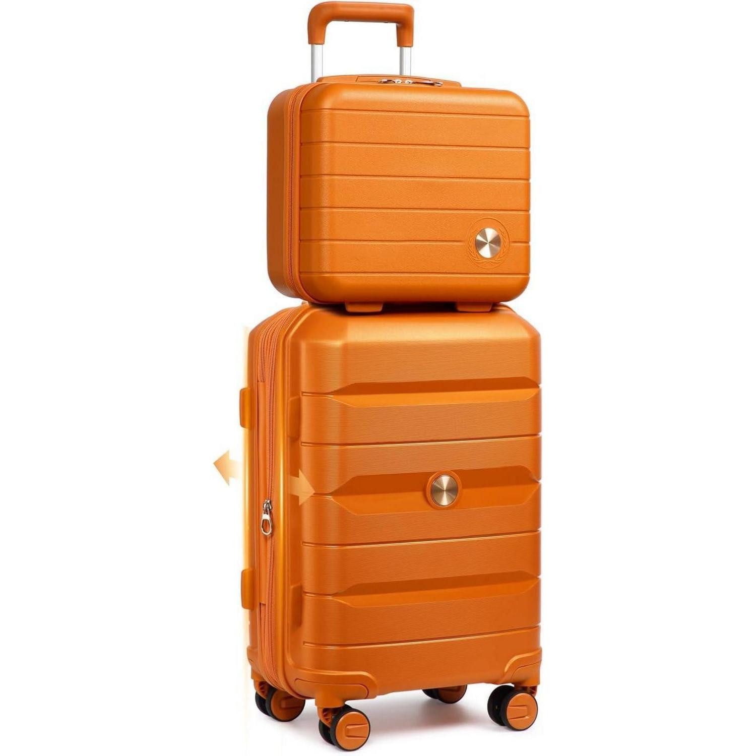 LuxusKollektion Hartschalen-Trolley Koffer Hartschalen Trolley TSA Orange 55cm Handgepäck Erweiterbar