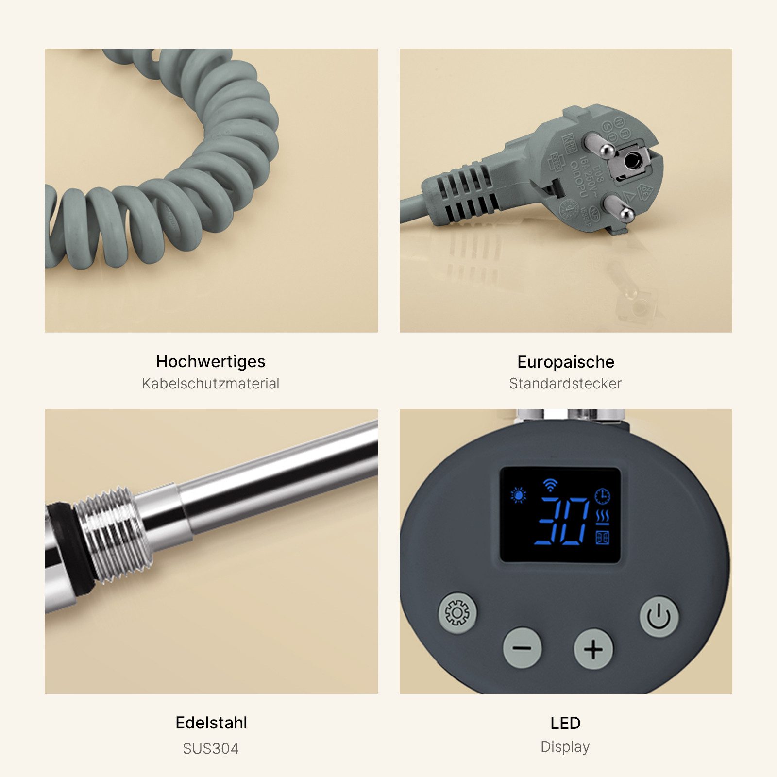 EMKE Heizstab heizkörper 300-1200W Timing Funktion Temperatureinstellung: 30-70°C, Wifi APP Steurung Thermostat Heizelement für Badheizkörper