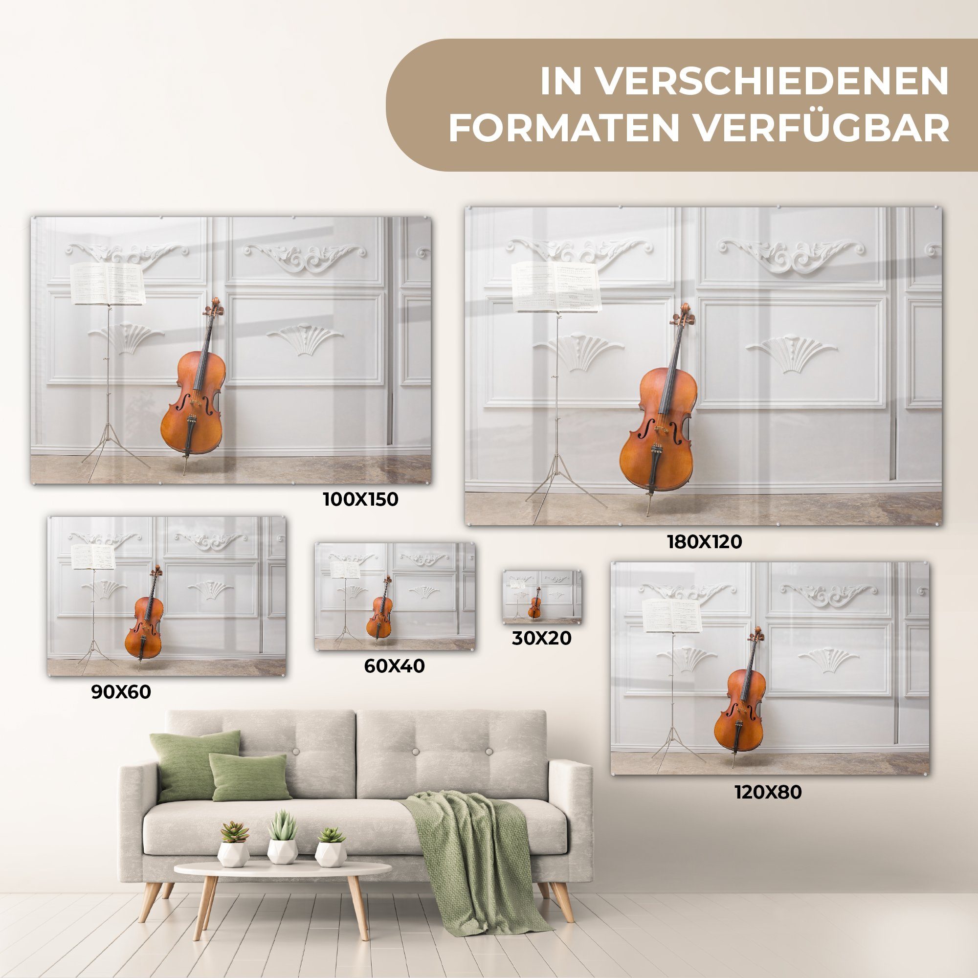 Acrylglasbild Schlafzimmer Wand, weißen Ein vor Acrylglasbilder (1 Cello einer St), MuchoWow & Wohnzimmer