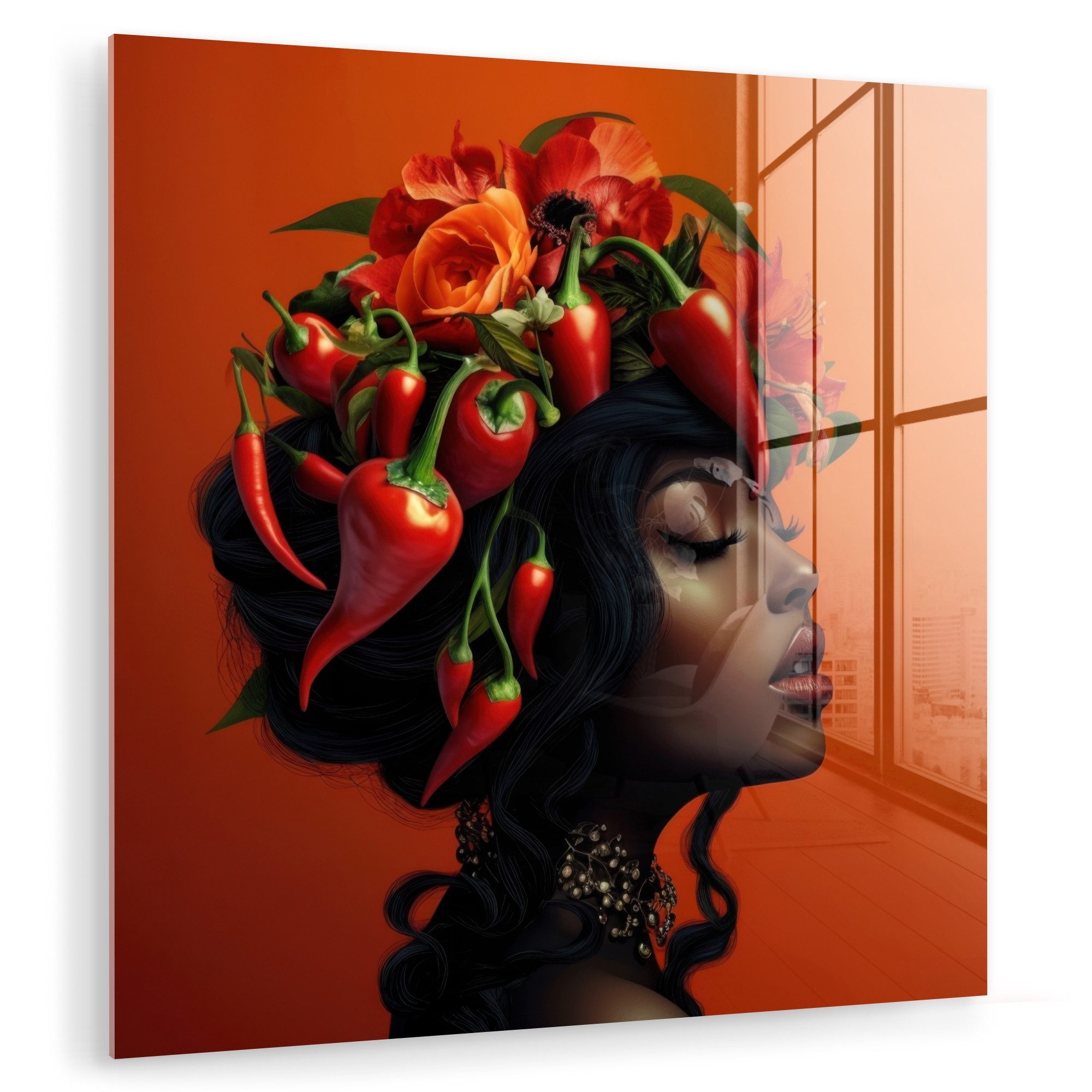 MuchoWow Acrylglasbild Frau - Chilischoten - günstig online kaufen