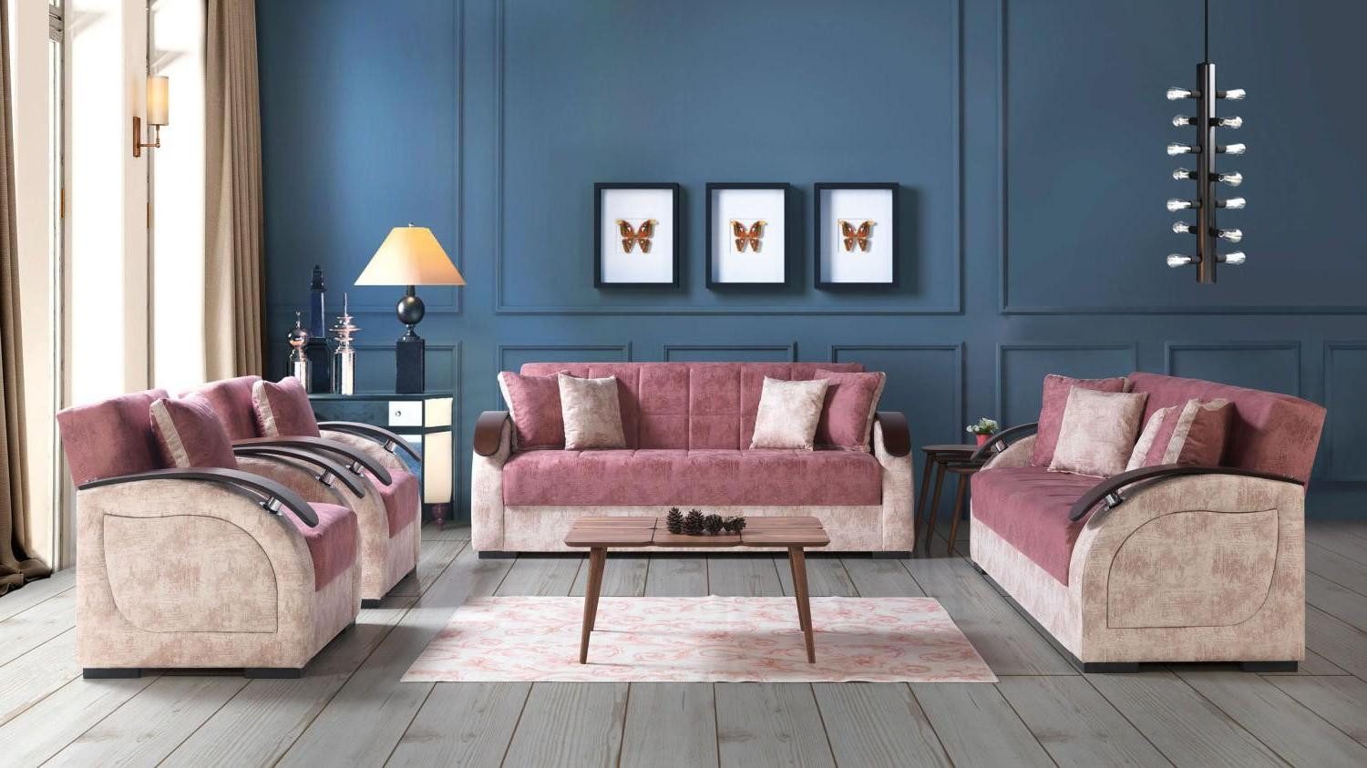 Xlmoebel Polstergarnitur Modernes Sofa und Sessel-Set aus Textil und Holz in zeitloser Eleganz, (4-tlg., 4tlg.Wohnzimmer Set(Sofagarnitur 3+2+1+1), Hergestellt in Europa