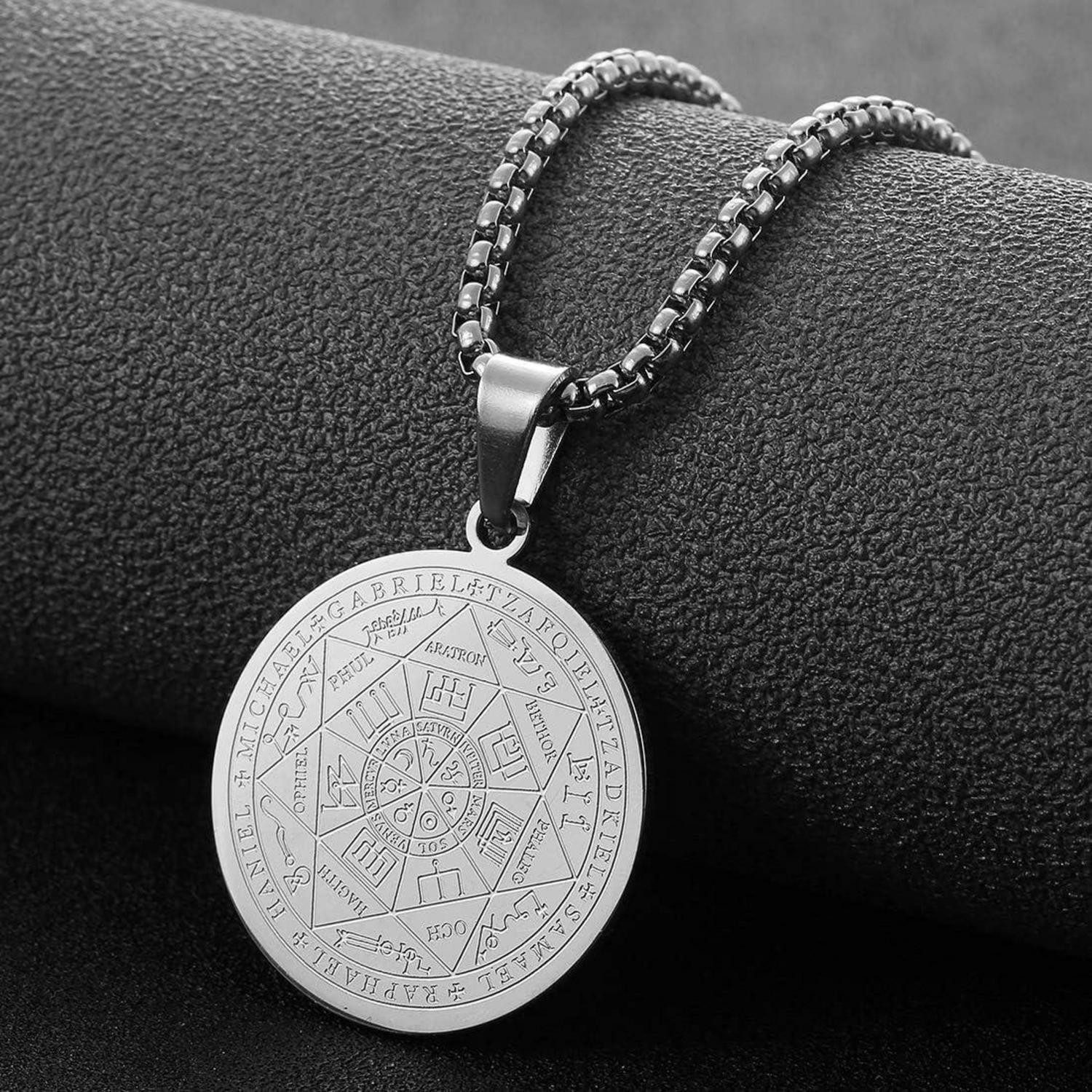 LuxusKollektion Kette mit Anhänger AFSTALR Herren Halskette 7 Erzengel Siegel Medaille Talisman Edelstahl – Bild 3 von 5