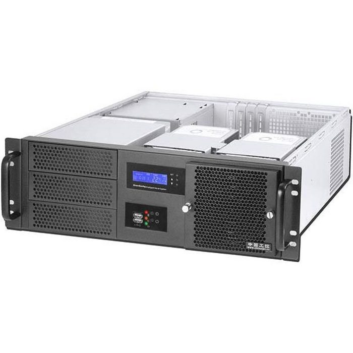 Realpower PC-Gehäuse RPS19-G3380 19" 3HE Industrie Server Gehäuse Rack 2 x USB 2 x 5 25" 3 x 3 5" Netzwerk ohne Netzteil LCD Anzeige schwarz