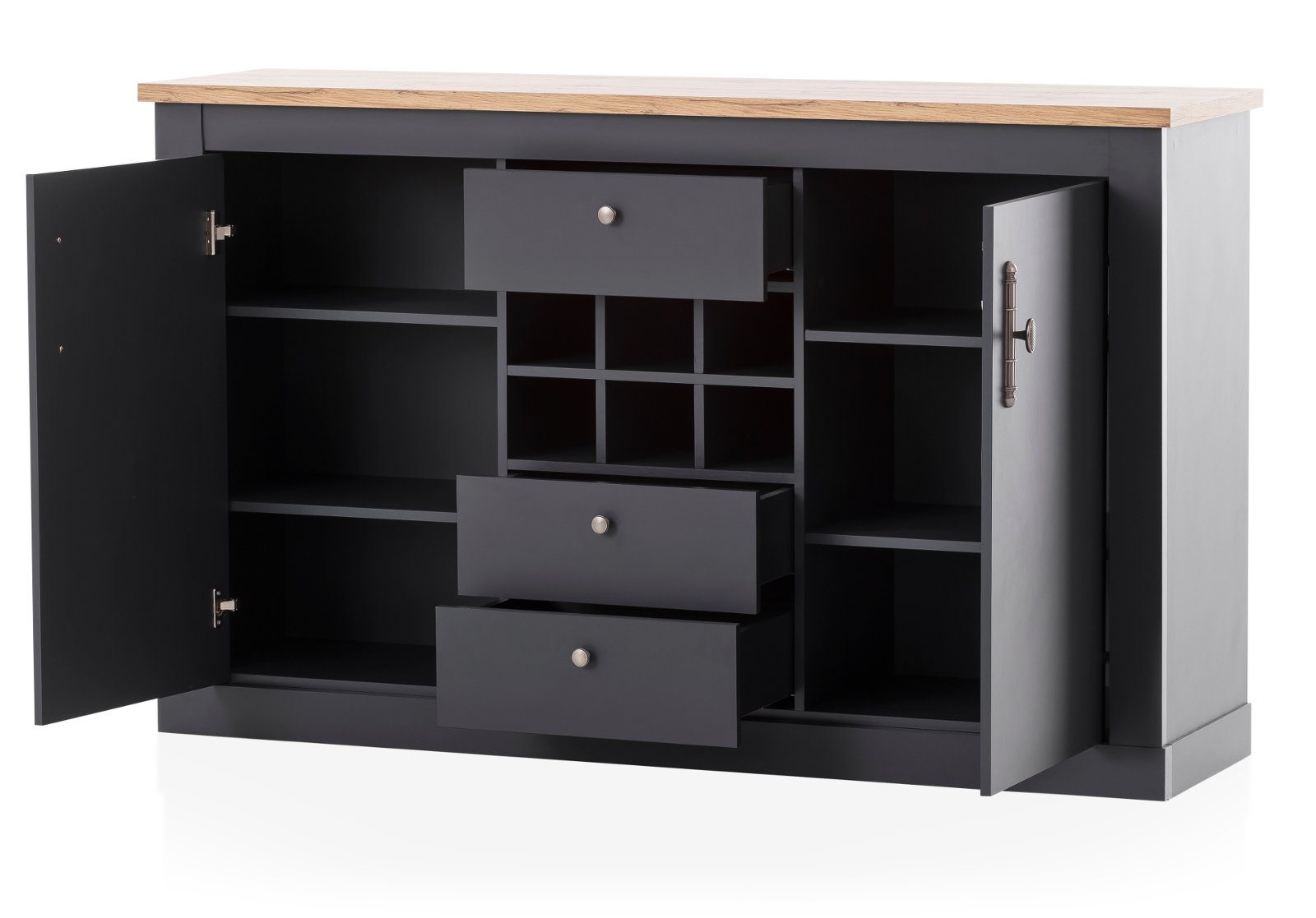 Furn.Design Anrichte Ribera (hohes Sideboard in matt grau mit Wotan Eiche, 169 x 104 cm), mit Soft-Close-Funktion