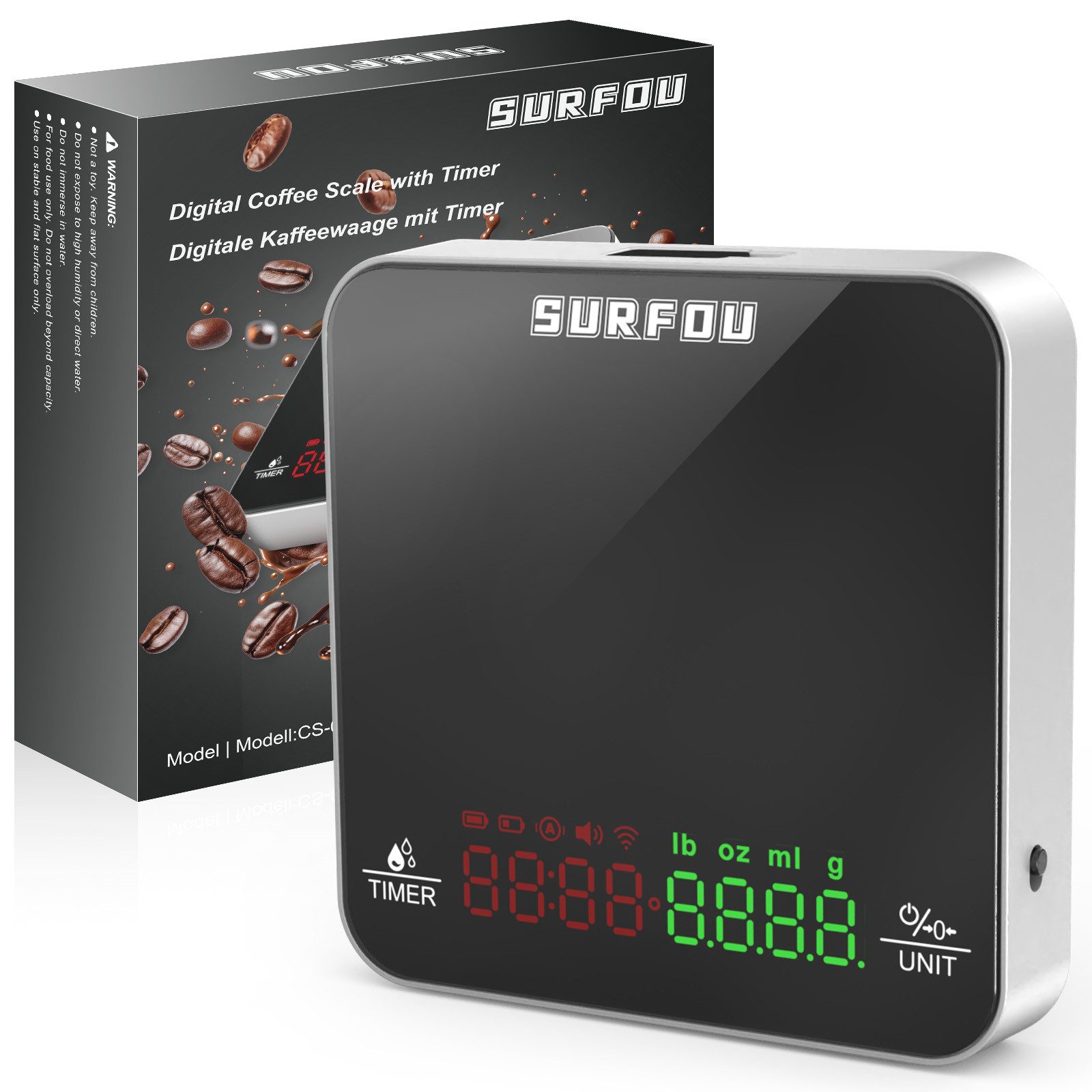 SURFOU Küchenwaage Mini Kaffeewaage mit Timer & USB Akku, 0.1g Präzision, (küchenwaage 0 1g genau,kitchen scale,waage gramm, küchenwage), küchenwaage,küchenwaage digital,waage küche,digitale küchenwaage