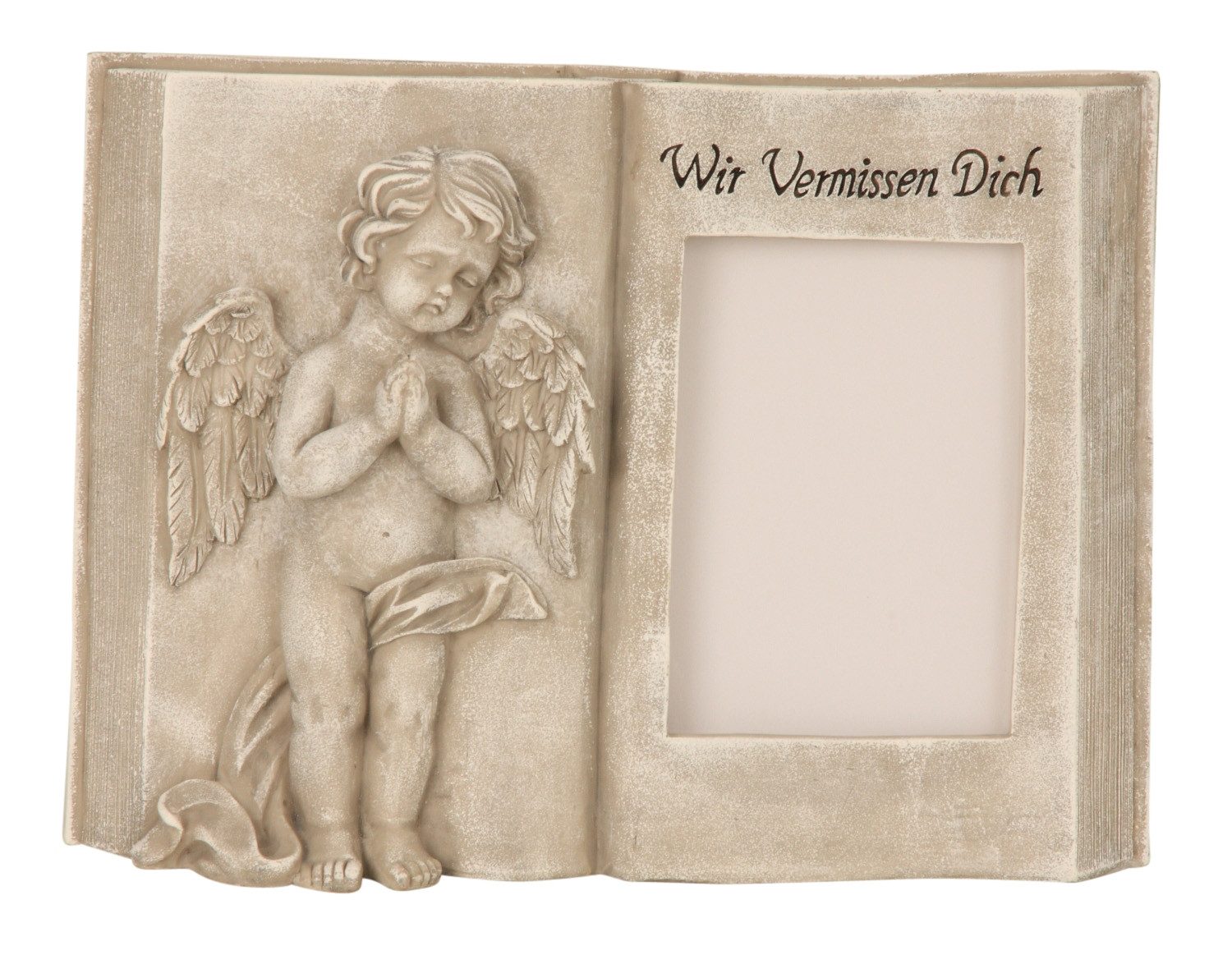 MF Gartenfigur Grabengel Buch mit Foto Wir Vermissen Dich 20 cm, (1 St)