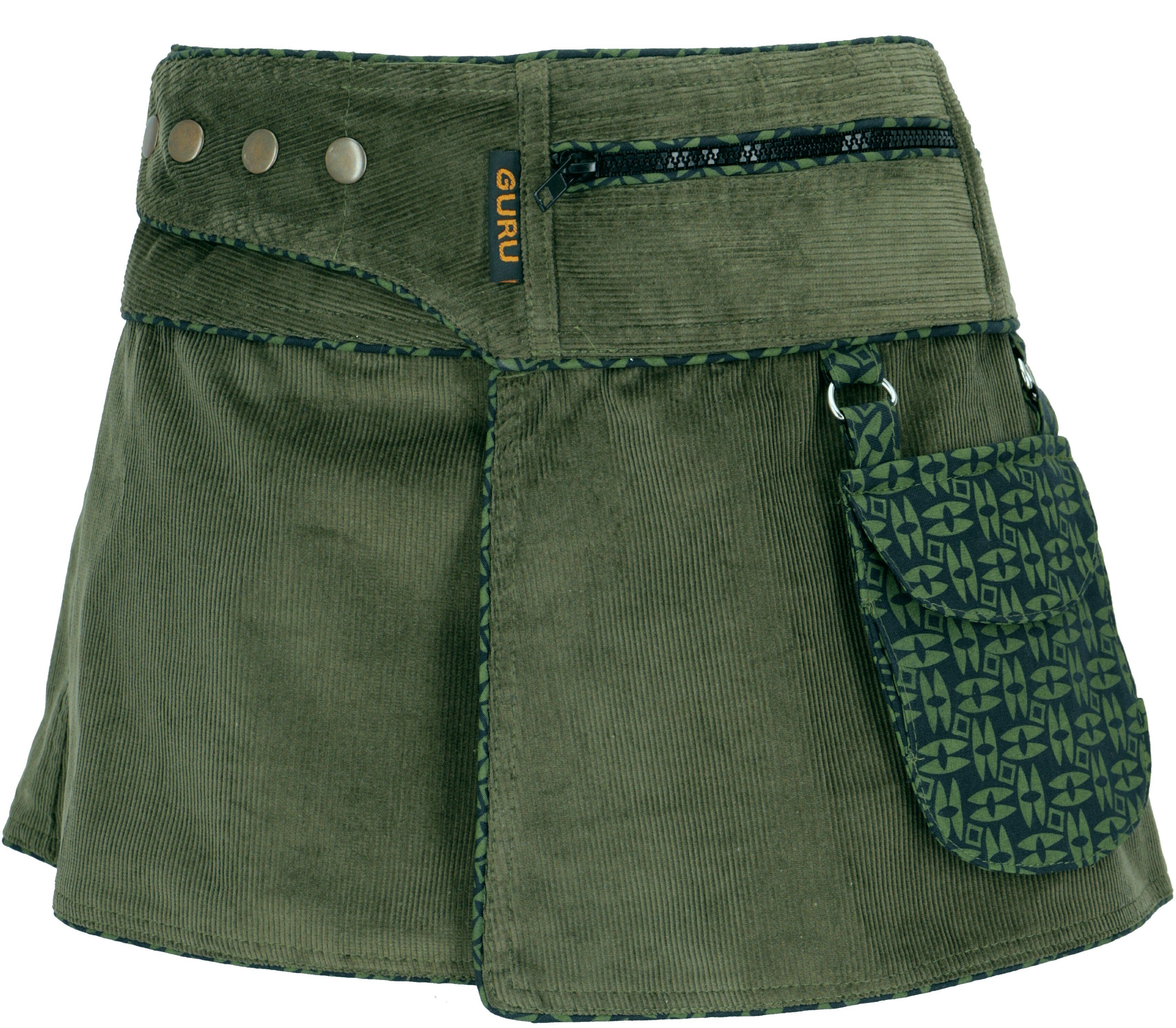 Guru-Shop Minirock Wickelrock, Cord Minirock, Cacheur, Sidebag -.. alternative Bekleidung