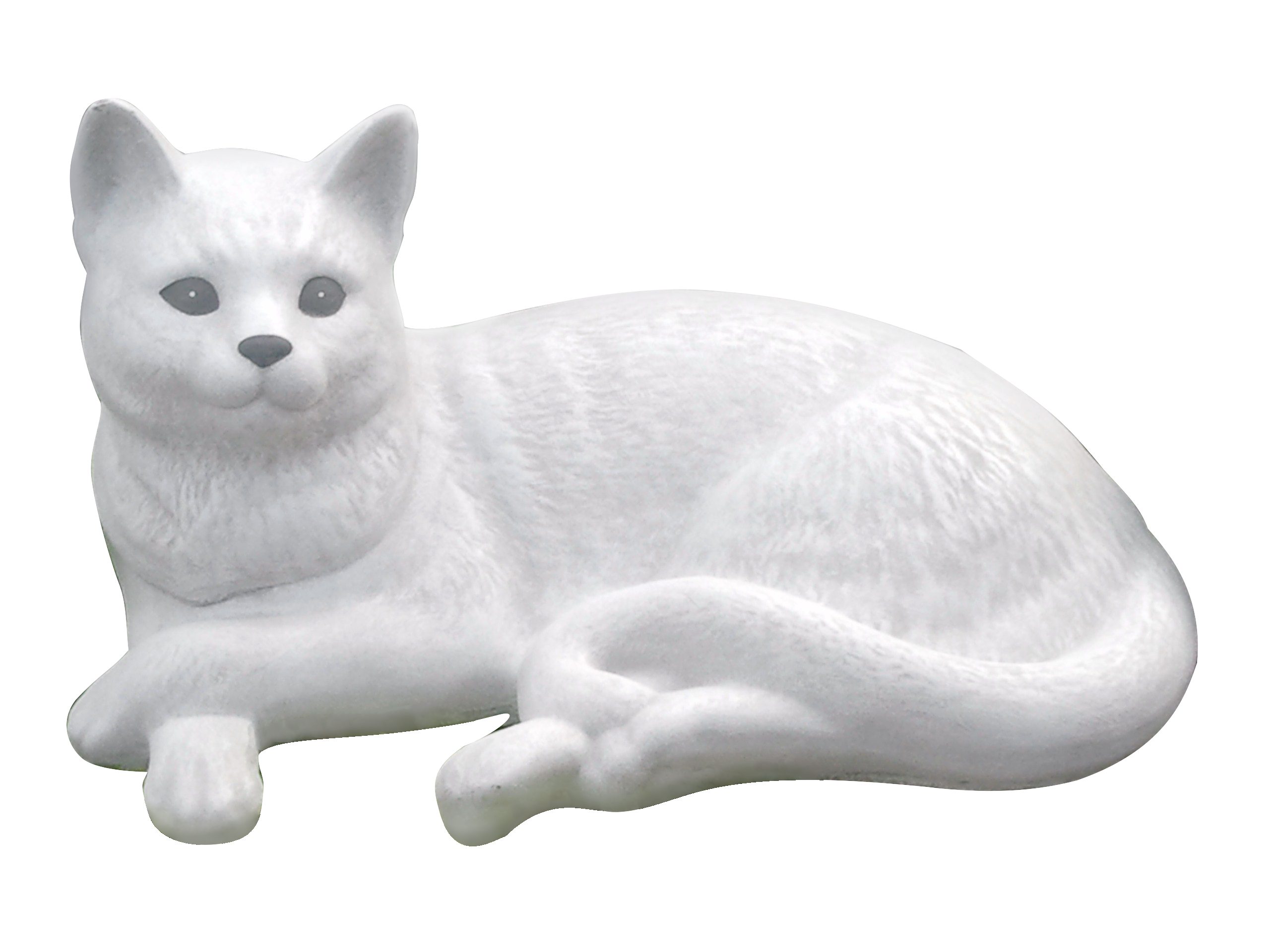 Tiefes Kunsthandwerk Tierfigur Dekofigur Katze liegend - Steinfigur für Haus und Garten, frostsicher, winterfest, Made in Germany weiß