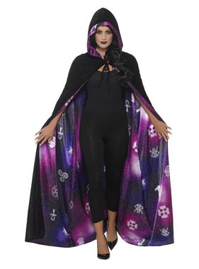 Smiffys Kostüm Kapuzencape Galaxy, Galaktischer Umhang mit magischen Symbolen