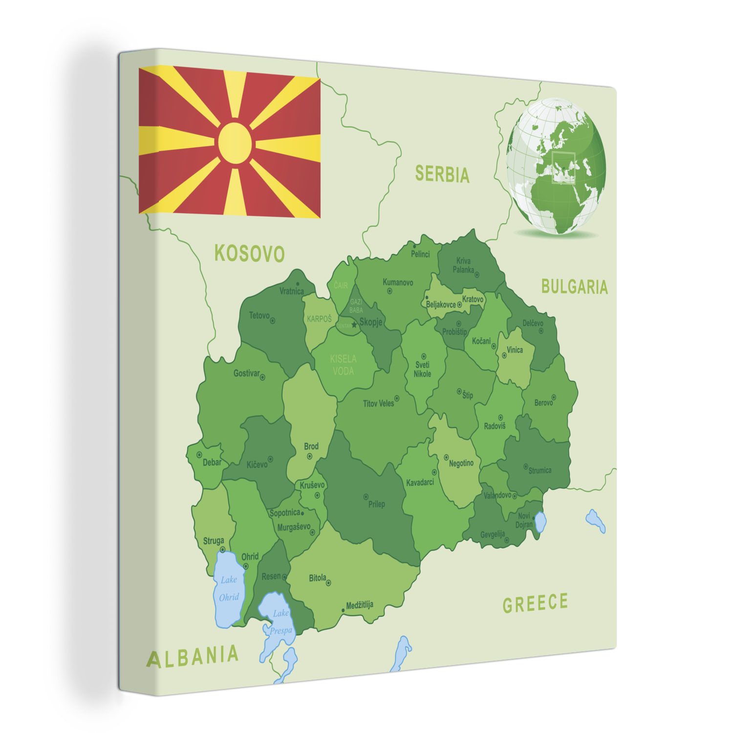 Schlafzimmer St), von Illustration (1 Wohnzimmer für Leinwandbild Grün der Flagge, mit Nordmazedonien OneMillionCanvasses® in Leinwand Bilder