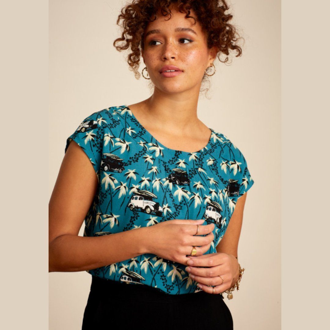 Damens Strick-Top Mit Trompetenärmeln - Bio-Baumwolle U-Boot Ausschnitt