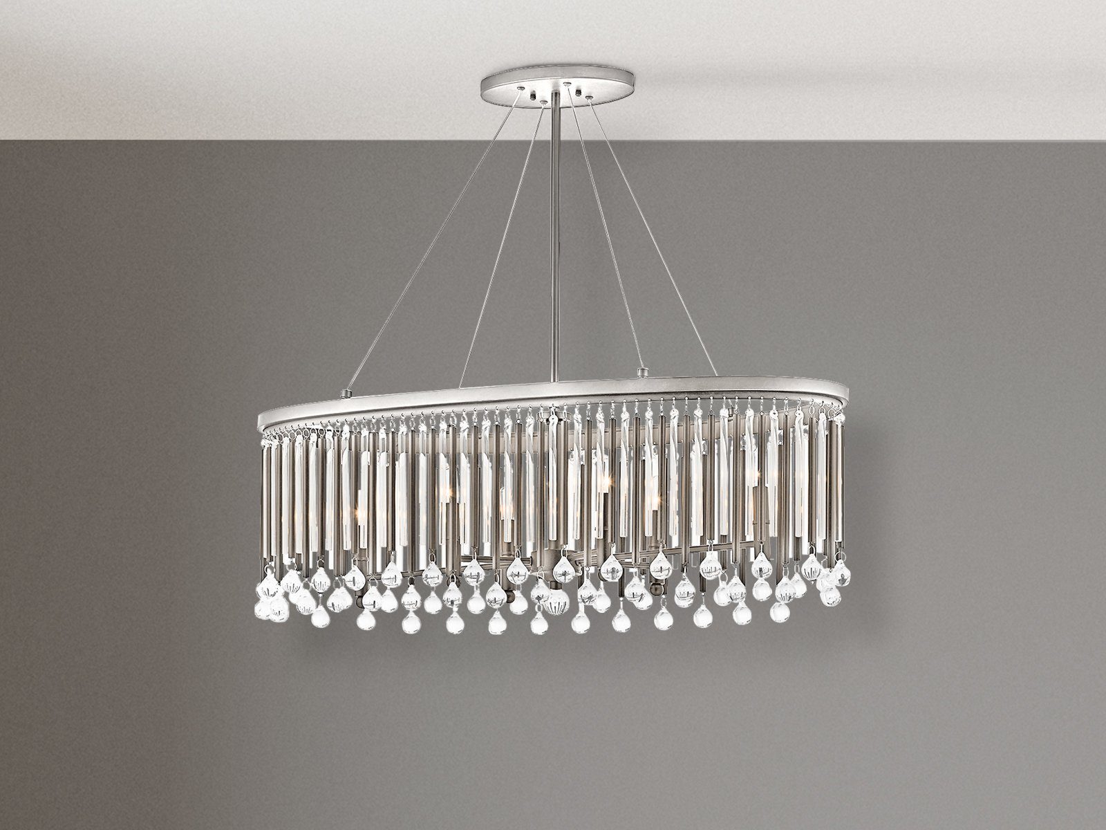 B Kristall-Lüster Esstisch über-n Pendelleuchte Kronleuchter, meineWunschleuchte Kochinsel, Silber LED 92cm warmweiß, wechselbar, Chrom groß & LED