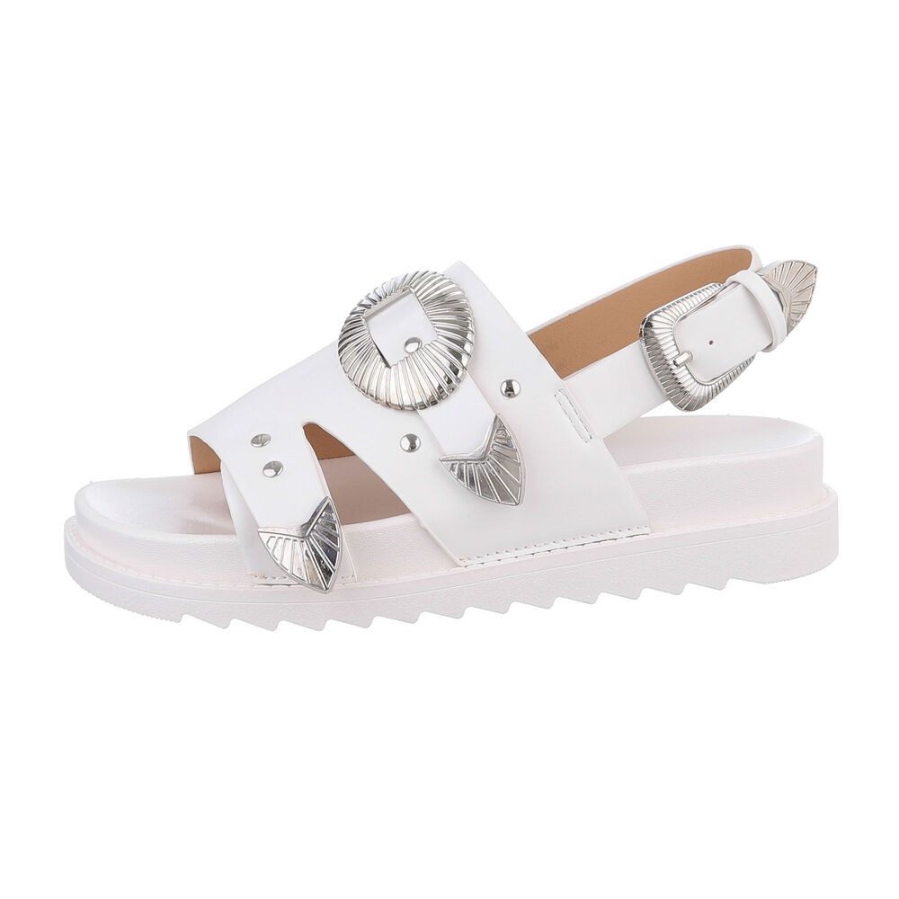 Ital-Design Damen Freizeit Riemchensandalette (85960152) Keilabsatz/Wedge Keilsandaletten in Weiß