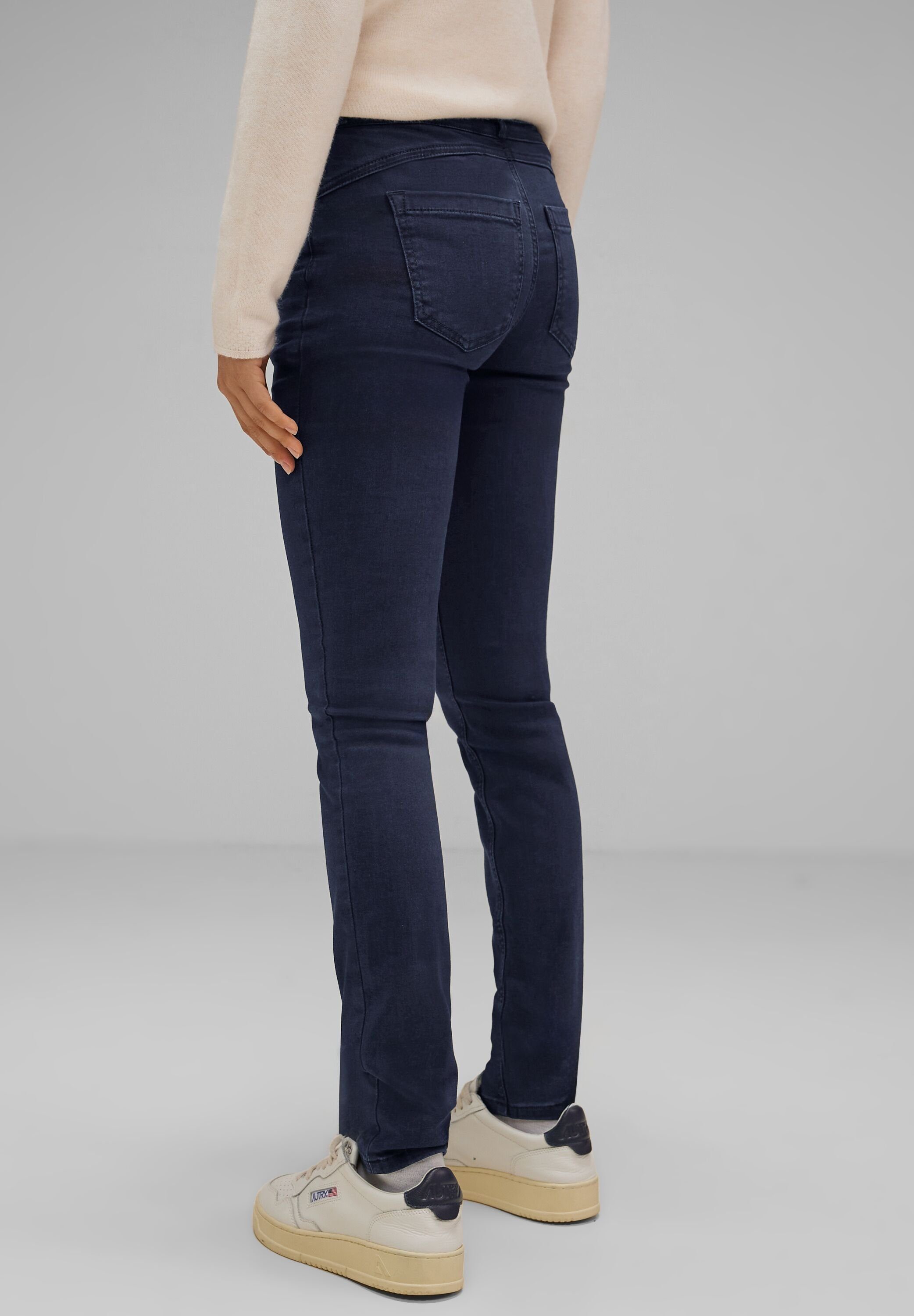 STREET ONE Gerade Jeans High Waist, Dunkelblaue Waschung